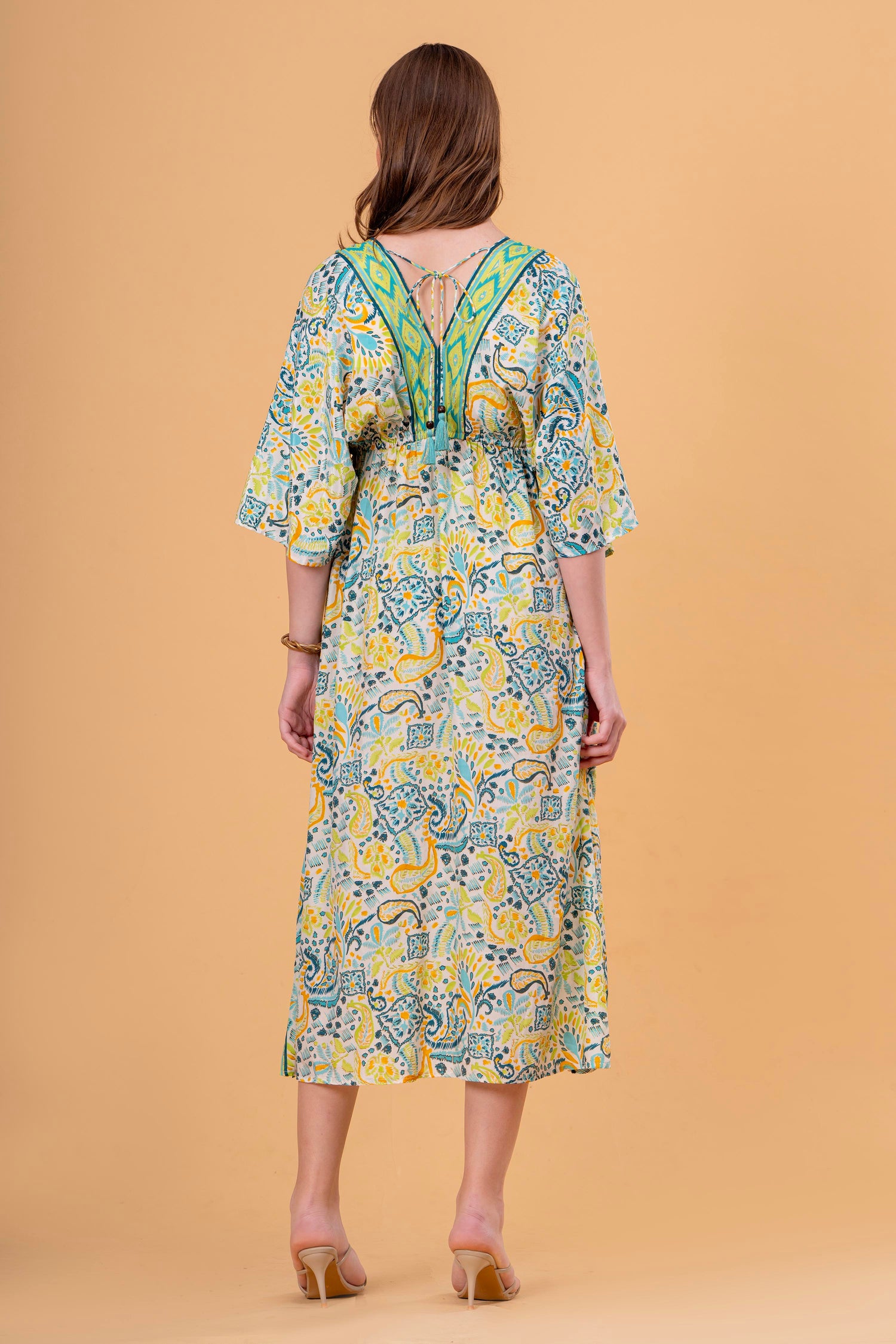 Vestido Túnica Estampado Cachemira con Cintura Fruncida