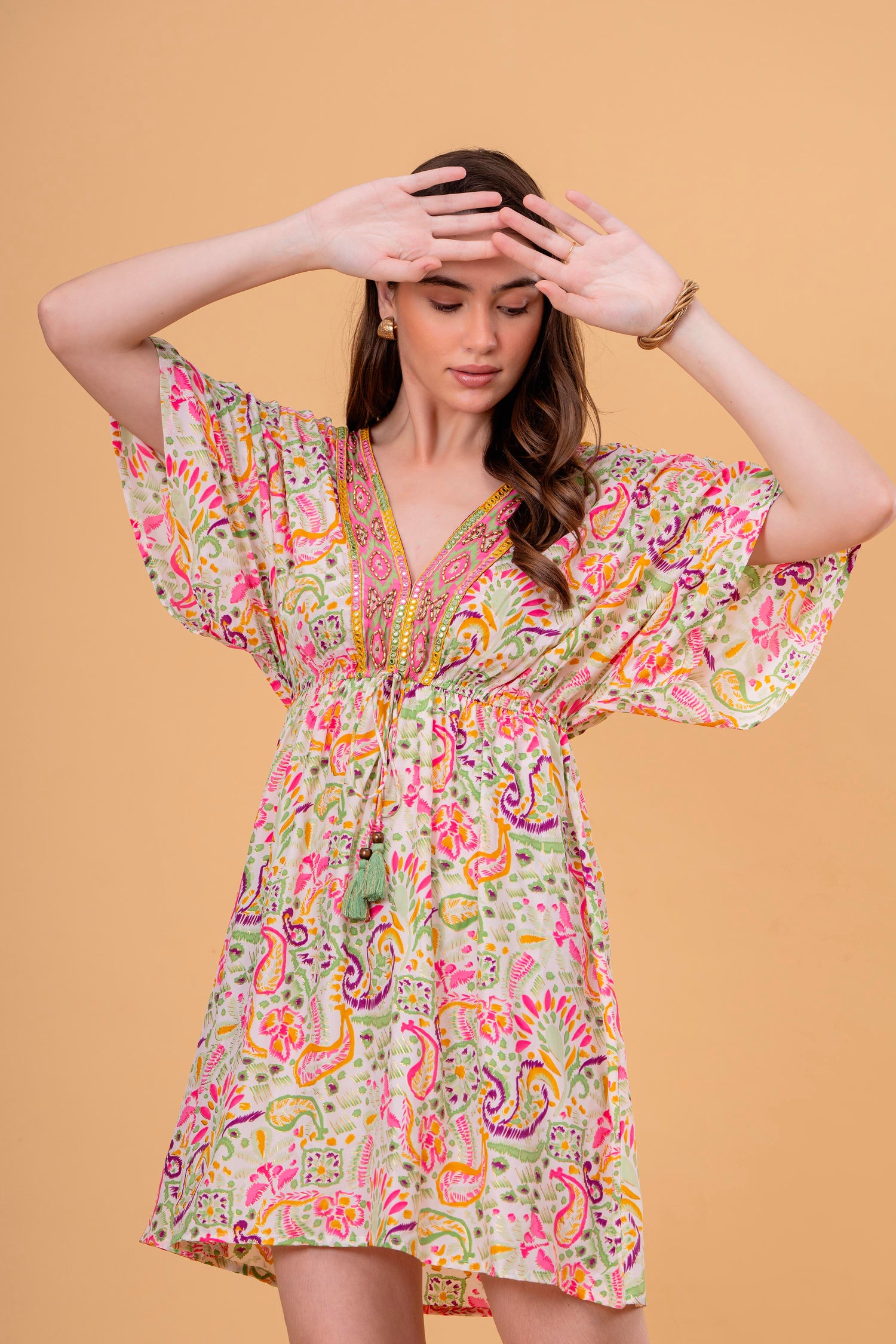 Minivestido Túnica Estampado Cachemira Neón