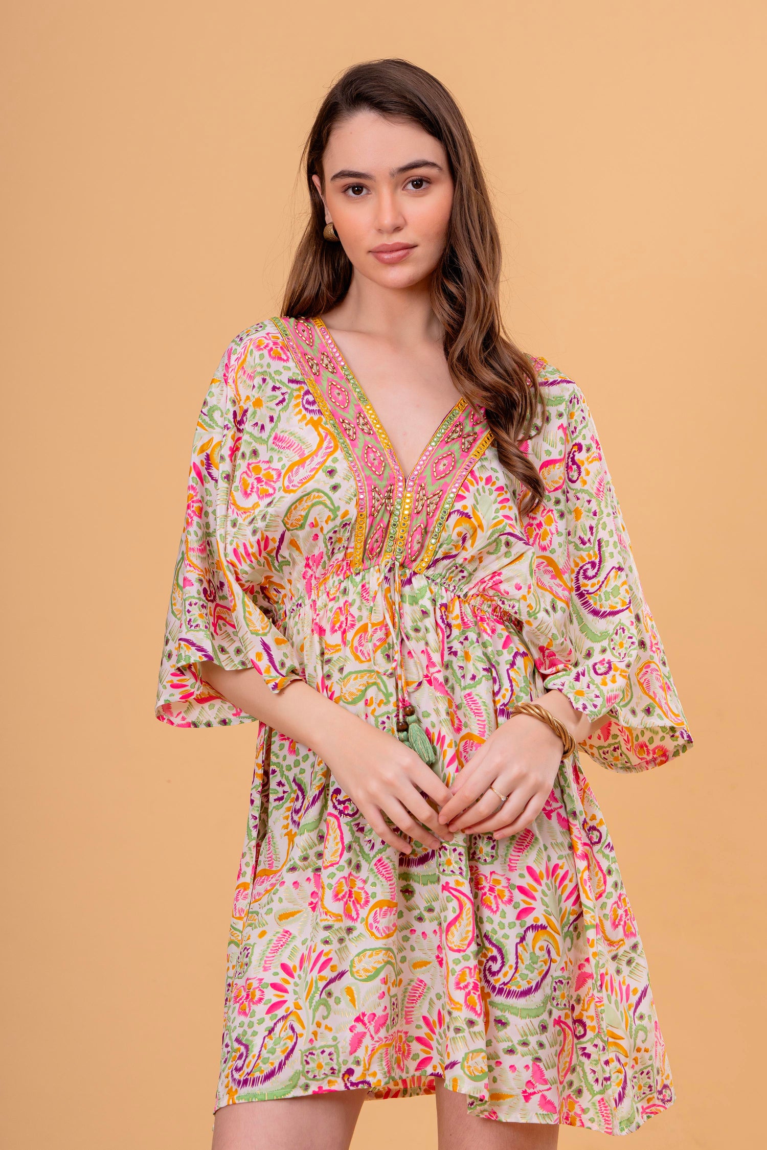 Minivestido Túnica Estampado Cachemira Neón