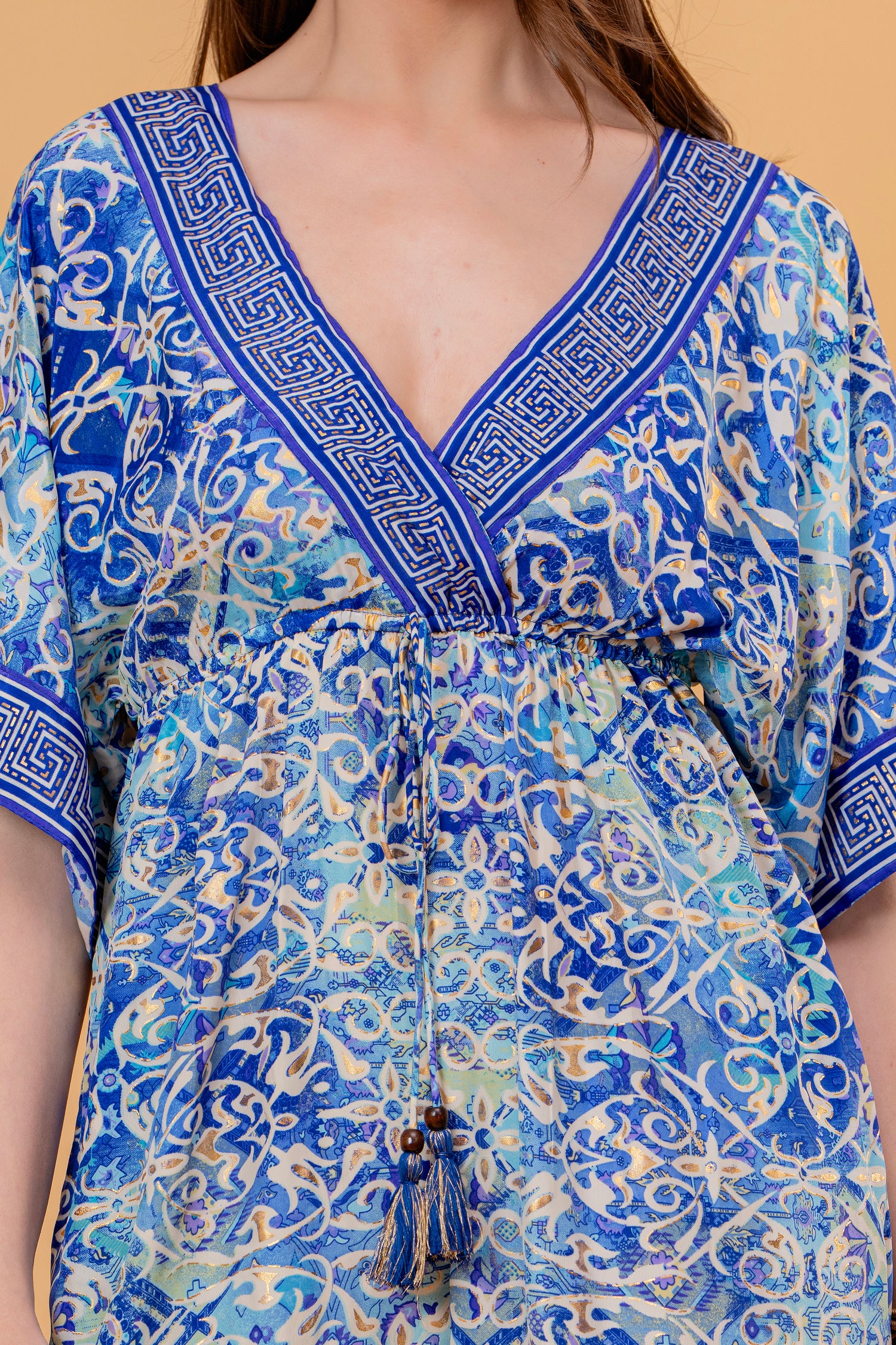 Mono Jumpsuit Manga Kimono Estampado Azulejo Azul