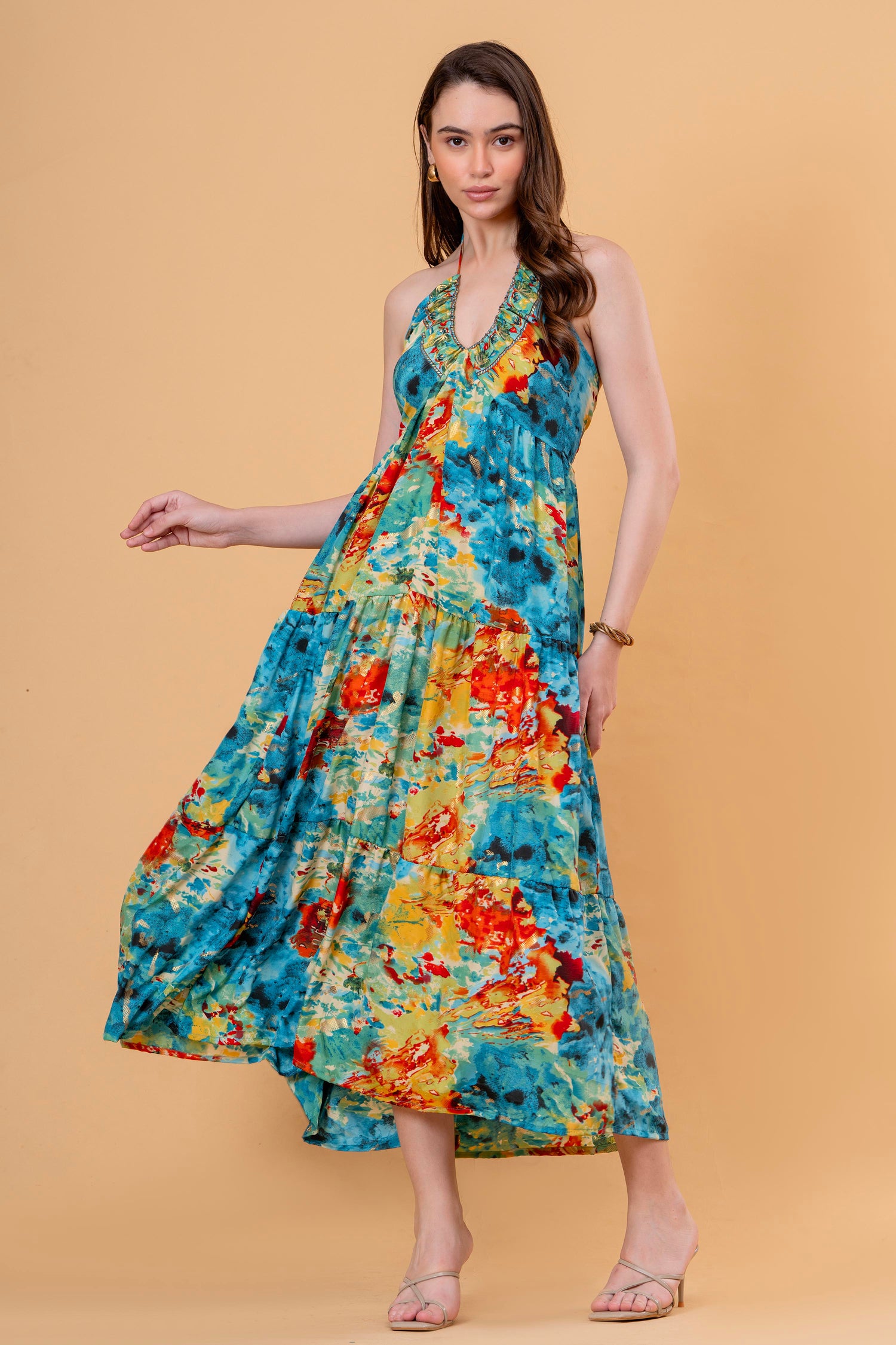 Vestido Maxi Acuarela Halter