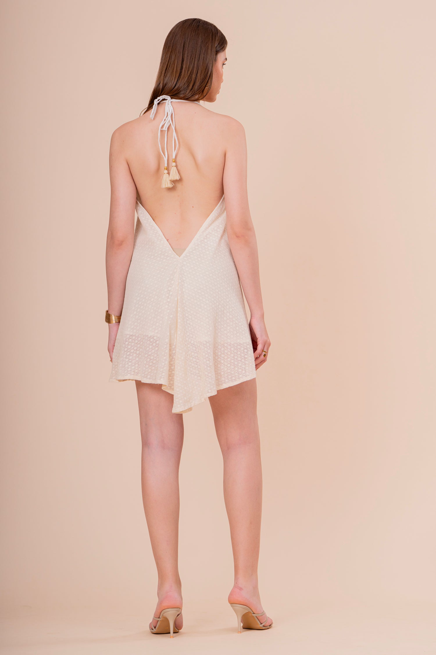 Minivestido Tirantes Crudo Bordado Cobre Escote V