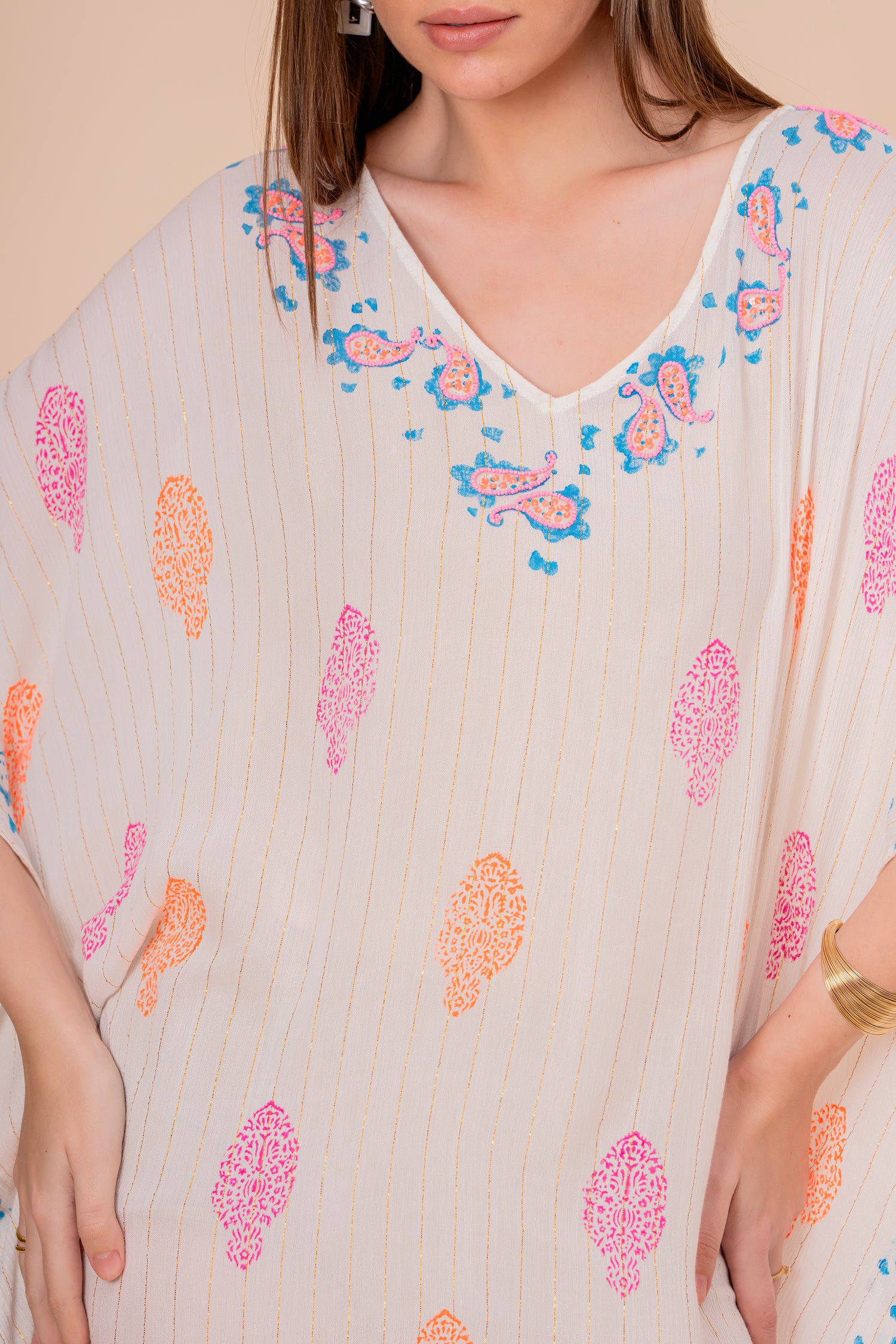 Vestido Maxi Strapless Fruncido Estampado Hoja Palma Azul