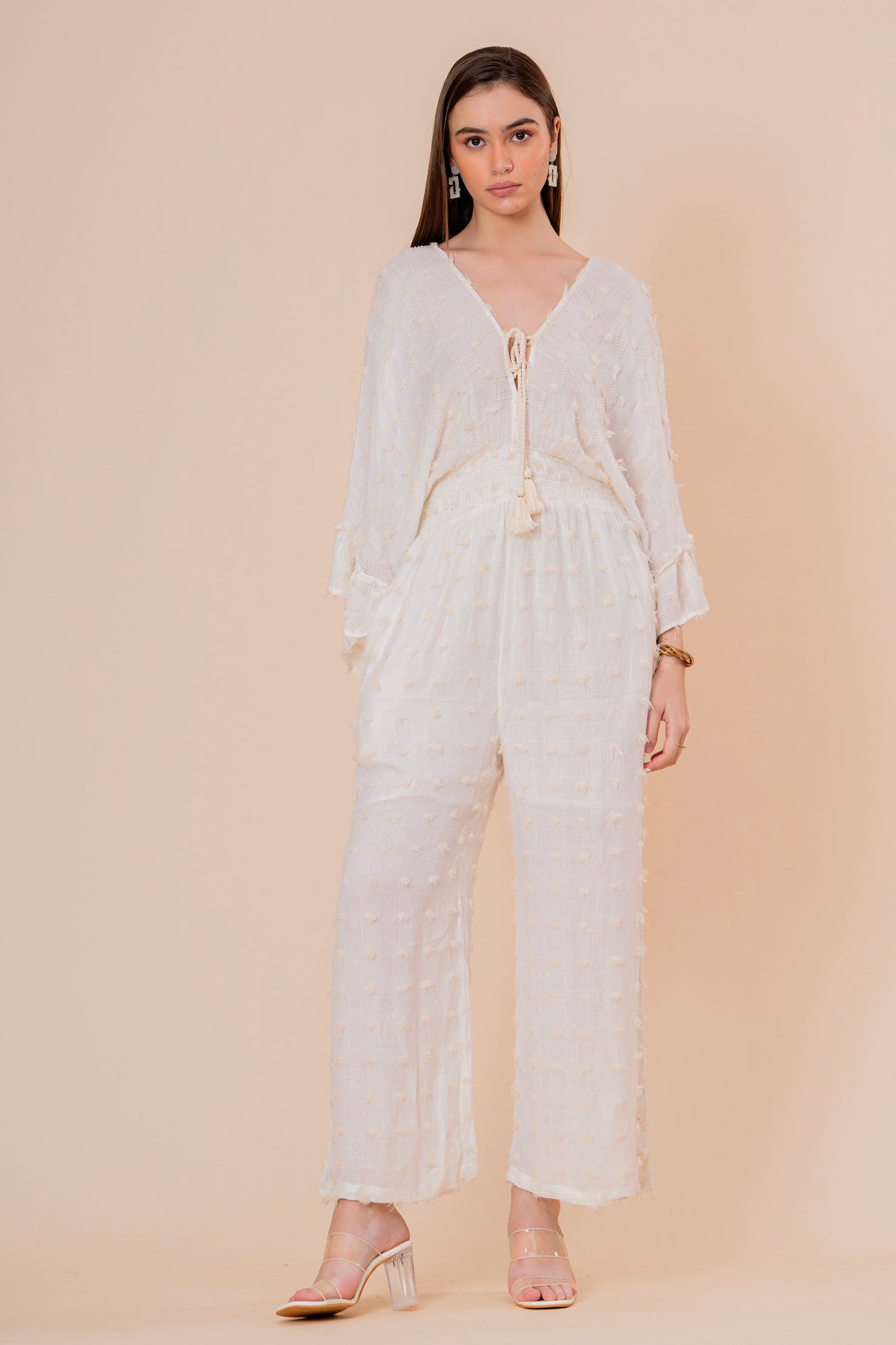 Mono Jumpsuit Crudo Texturizado con Manga Campana