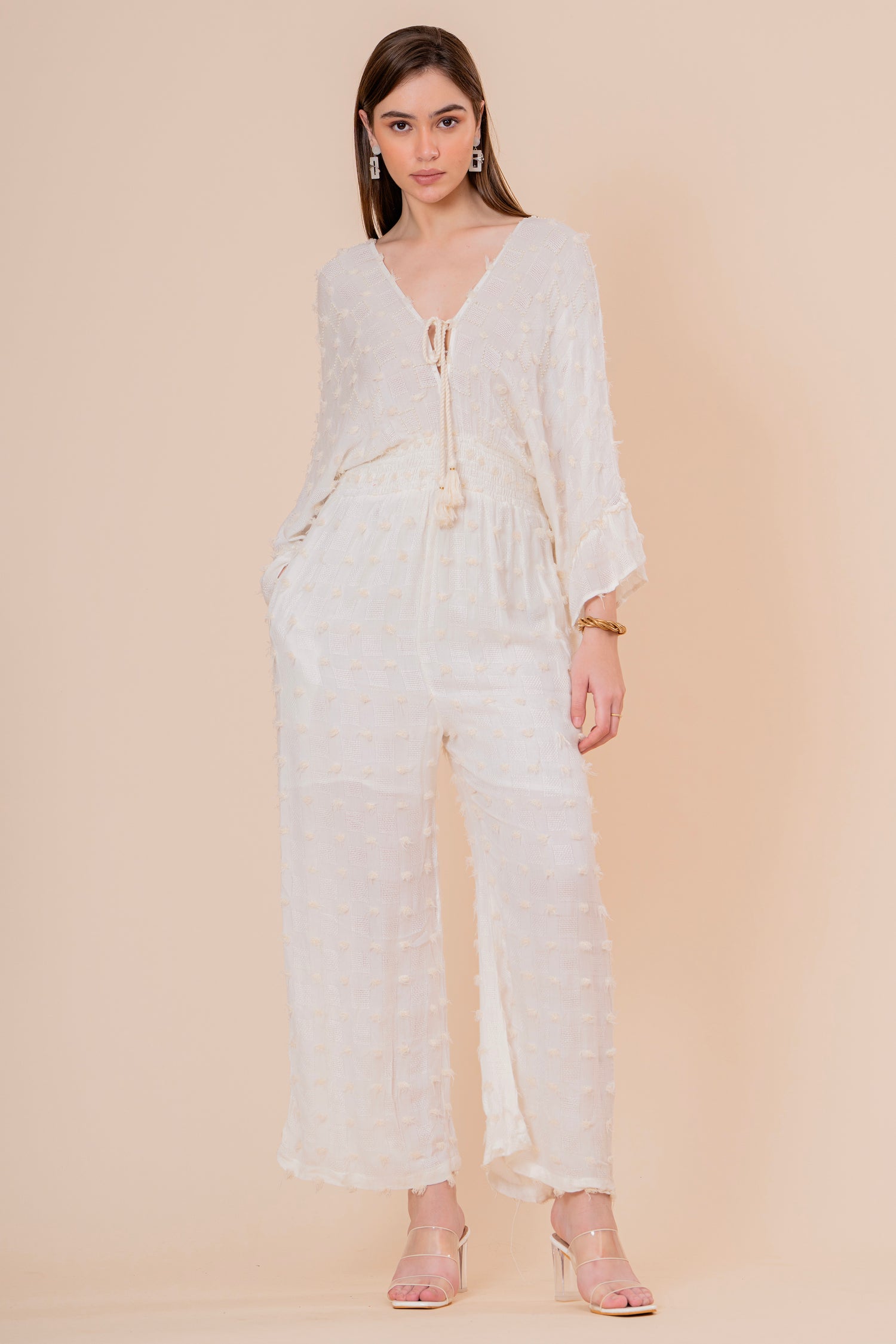 Mono Jumpsuit Crudo Texturizado con Manga Campana