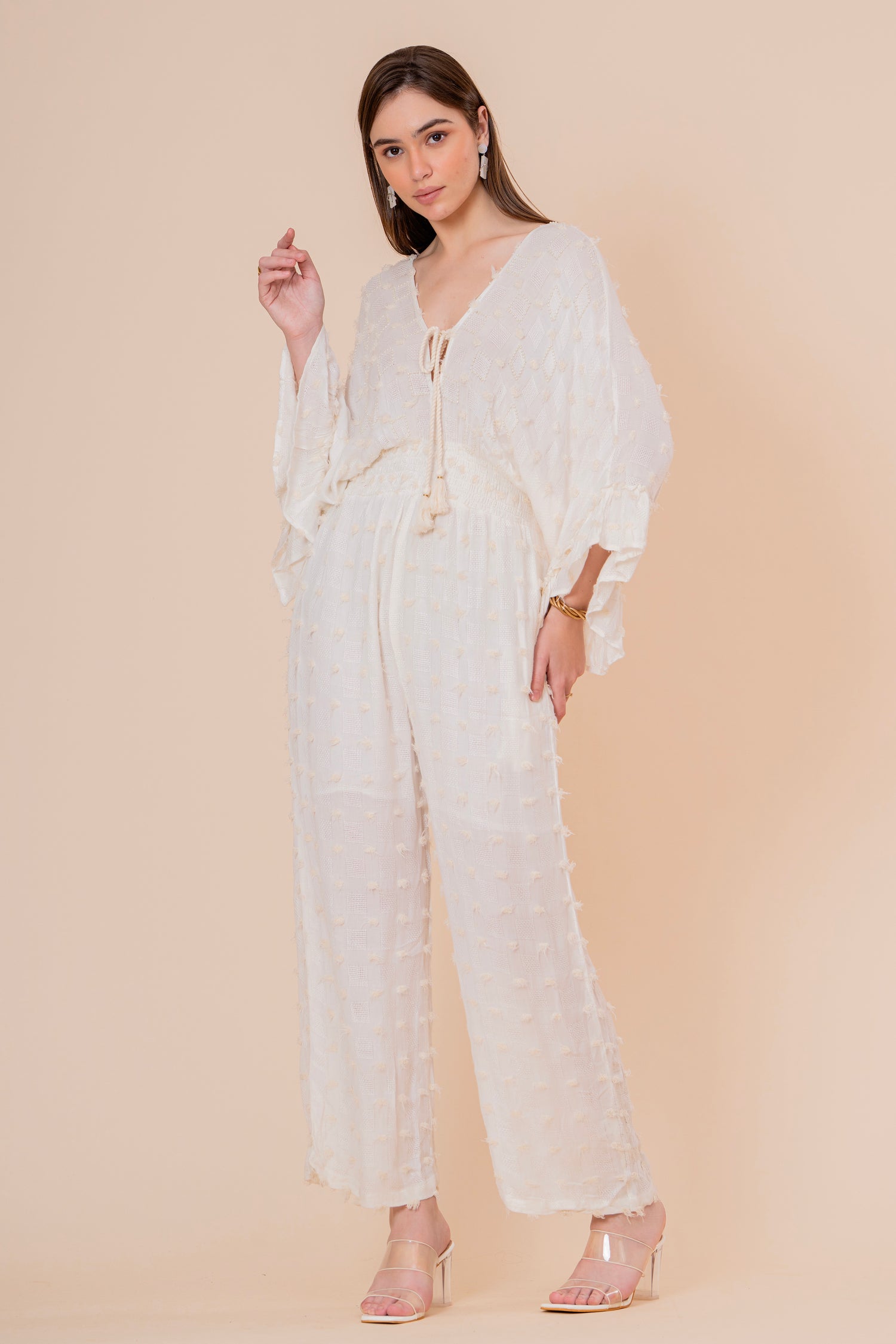 Mono Jumpsuit Crudo Texturizado con Manga Campana