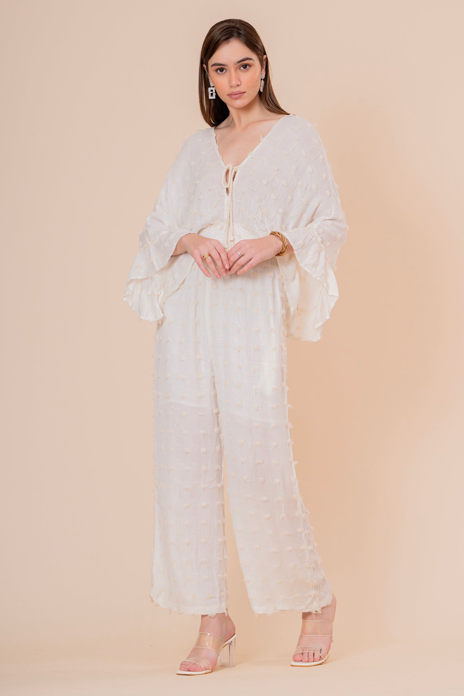 Mono Jumpsuit Crudo Texturizado con Manga Campana