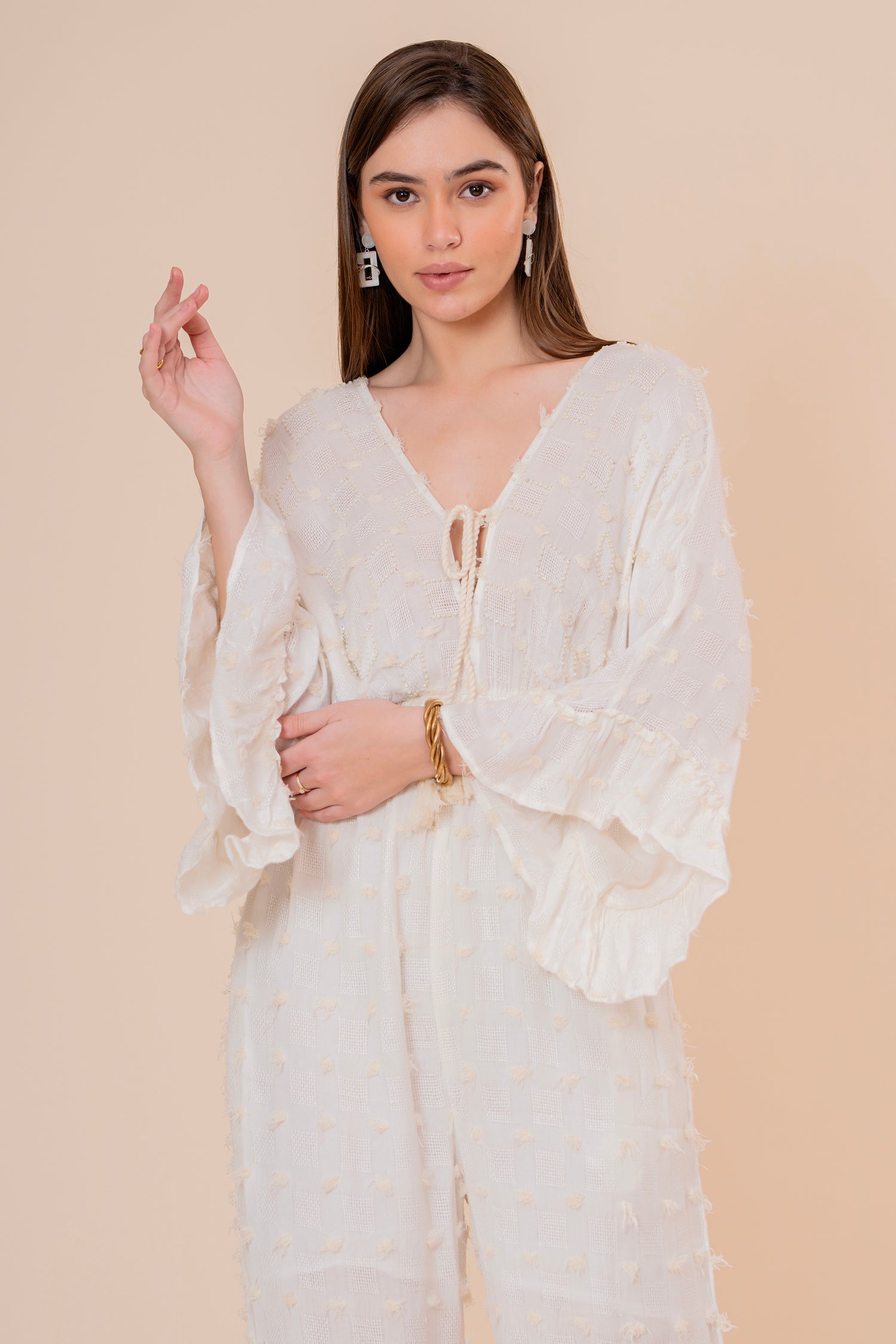 Mono Jumpsuit Crudo Texturizado con Manga Campana