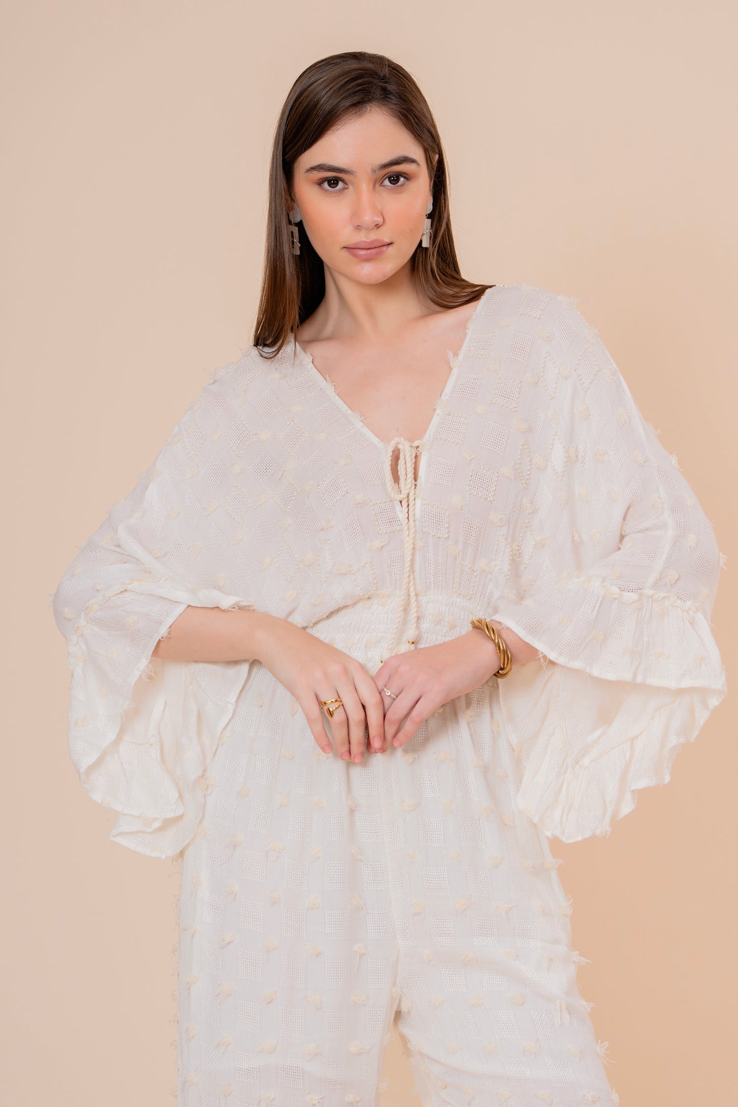 Mono Jumpsuit Crudo Texturizado con Manga Campana