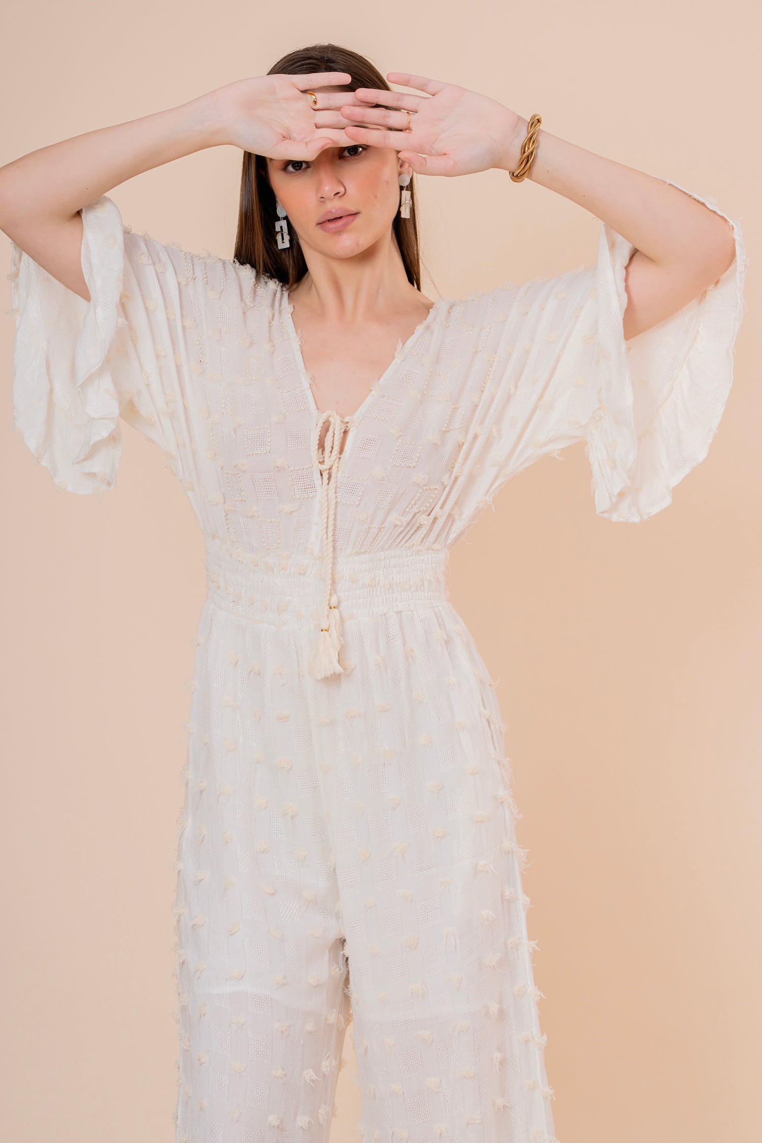 Mono Jumpsuit Crudo Texturizado con Manga Campana