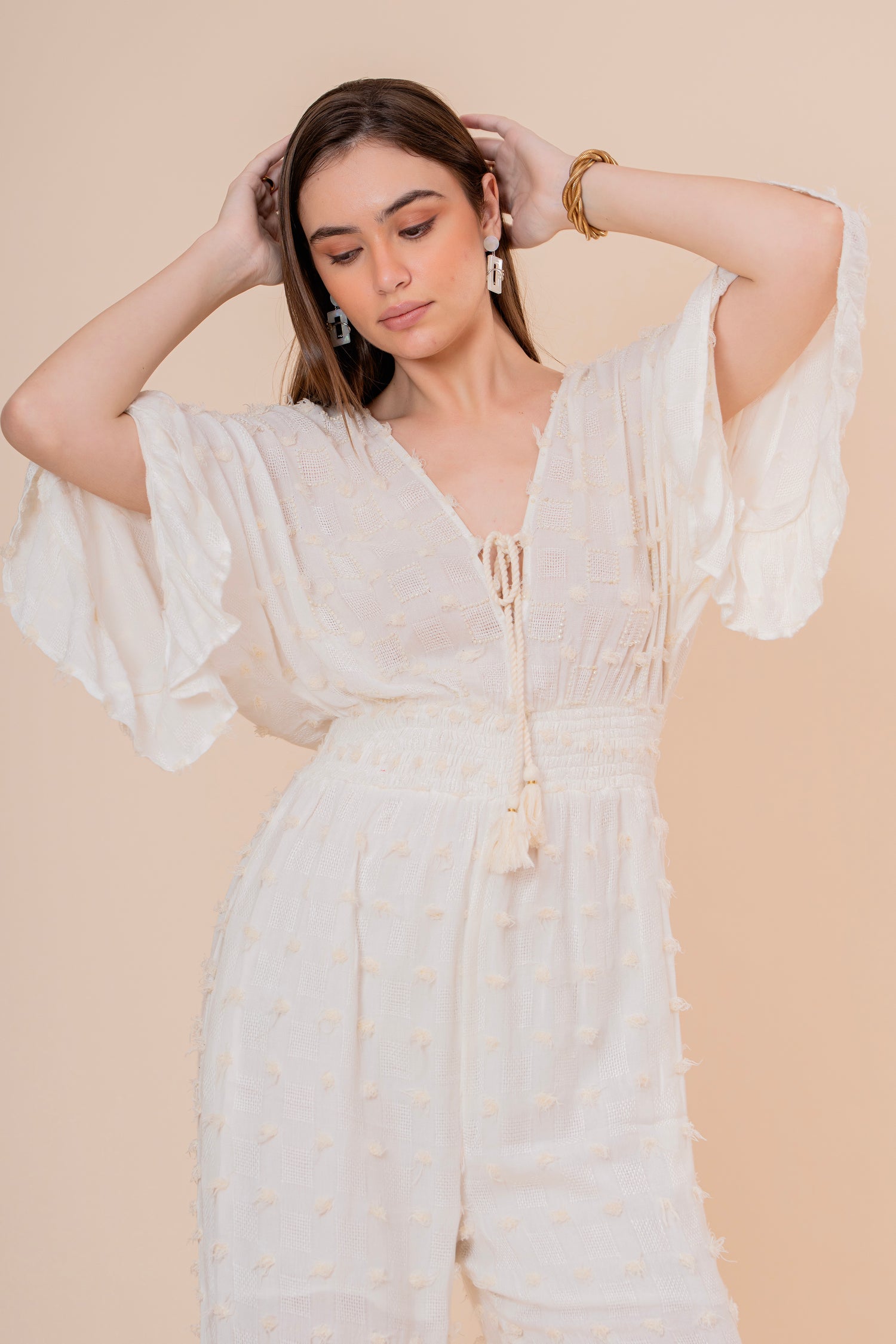 Mono Jumpsuit Crudo Texturizado con Manga Campana