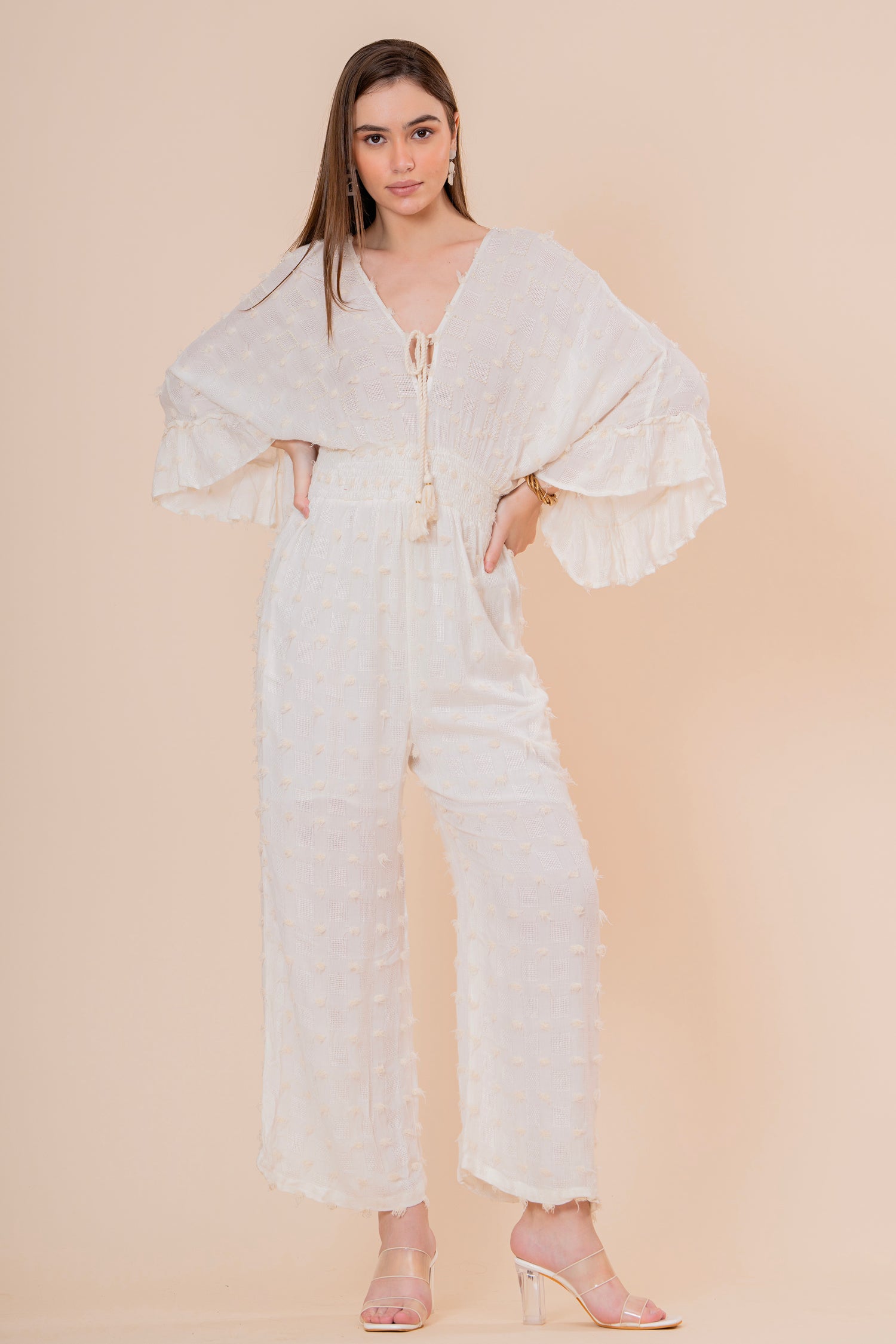 Mono Jumpsuit Crudo Texturizado con Manga Campana