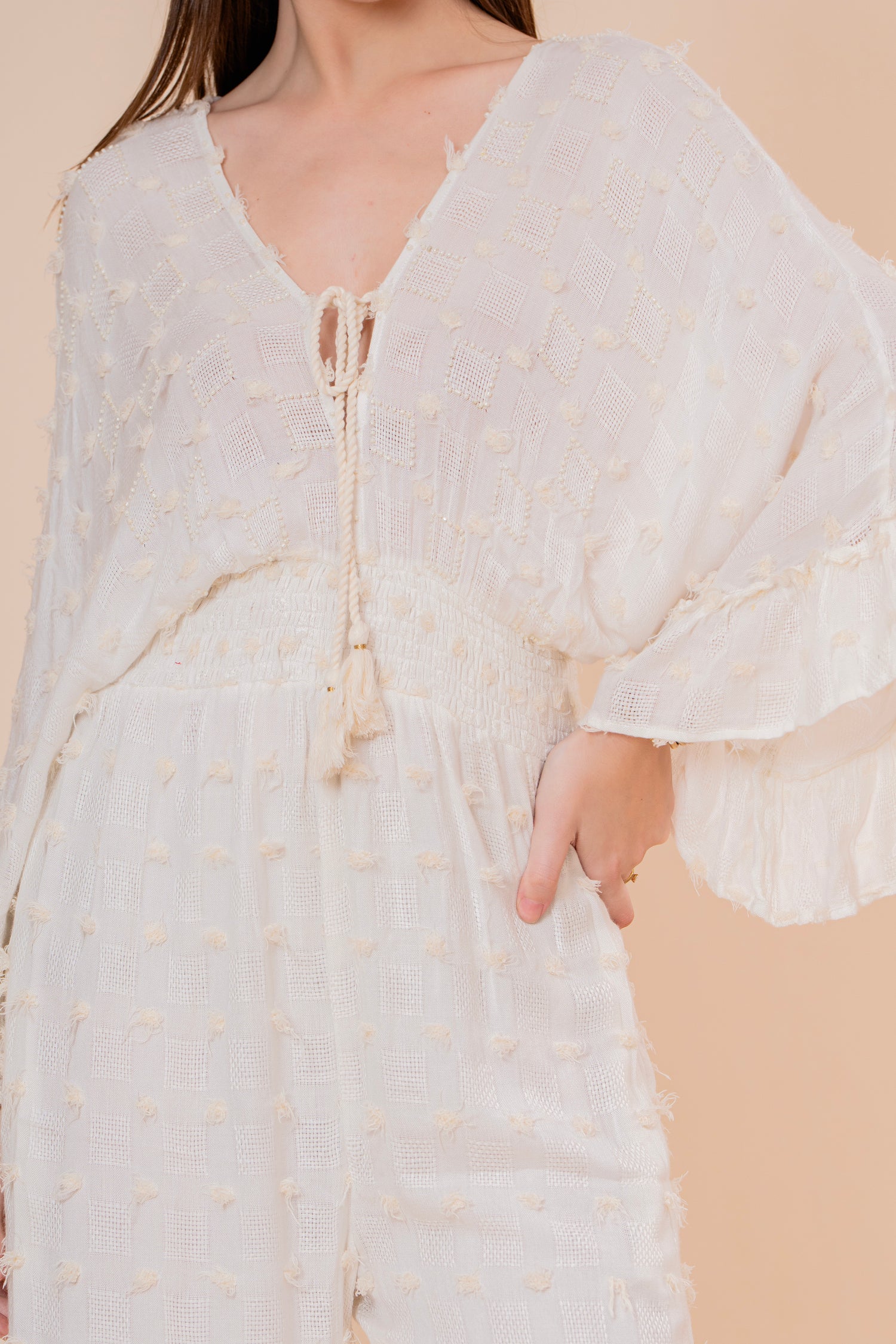 Mono Jumpsuit Crudo Texturizado con Manga Campana