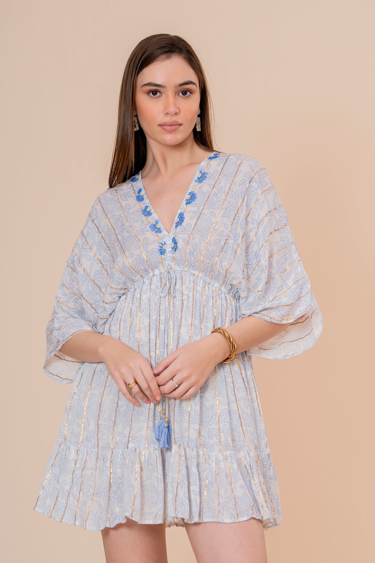 Minivestido Túnica Liso Fucsia con Bordado y Lazo