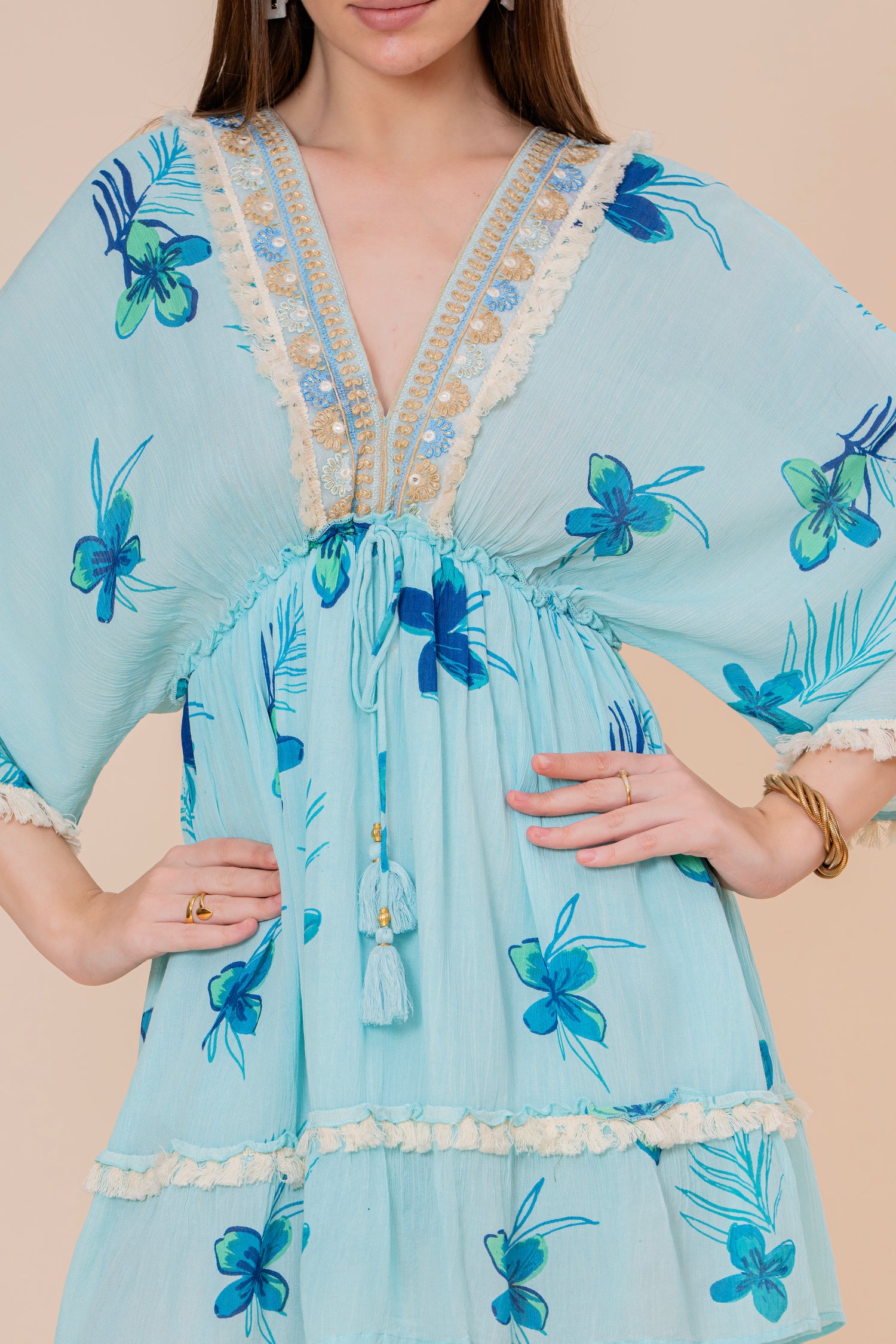 Minivestido Corte Imperio Estampado Floral Azul