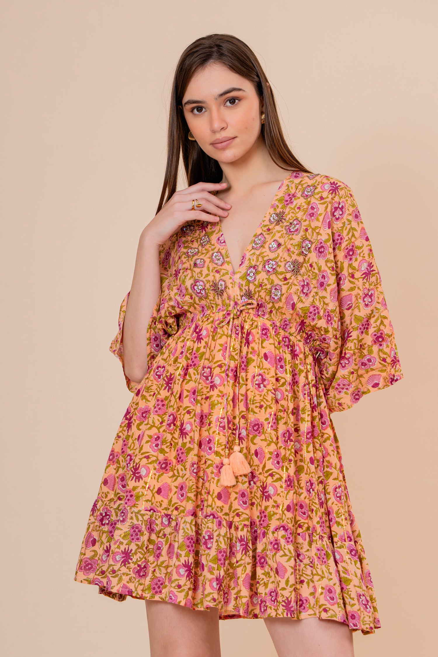 Minivestido Halter Estampado Botánico Verde Oliva