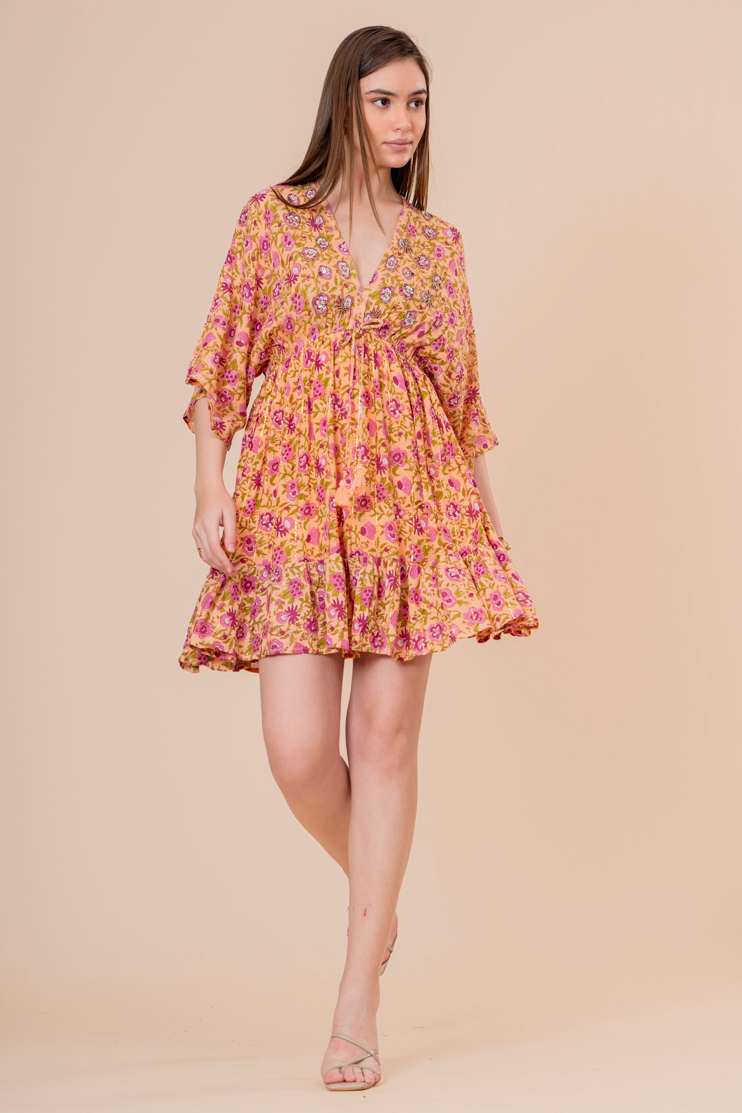 Minivestido Halter Estampado Botánico Verde Oliva