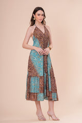 Vestido Playero Estampado Dorado con Escote Halter