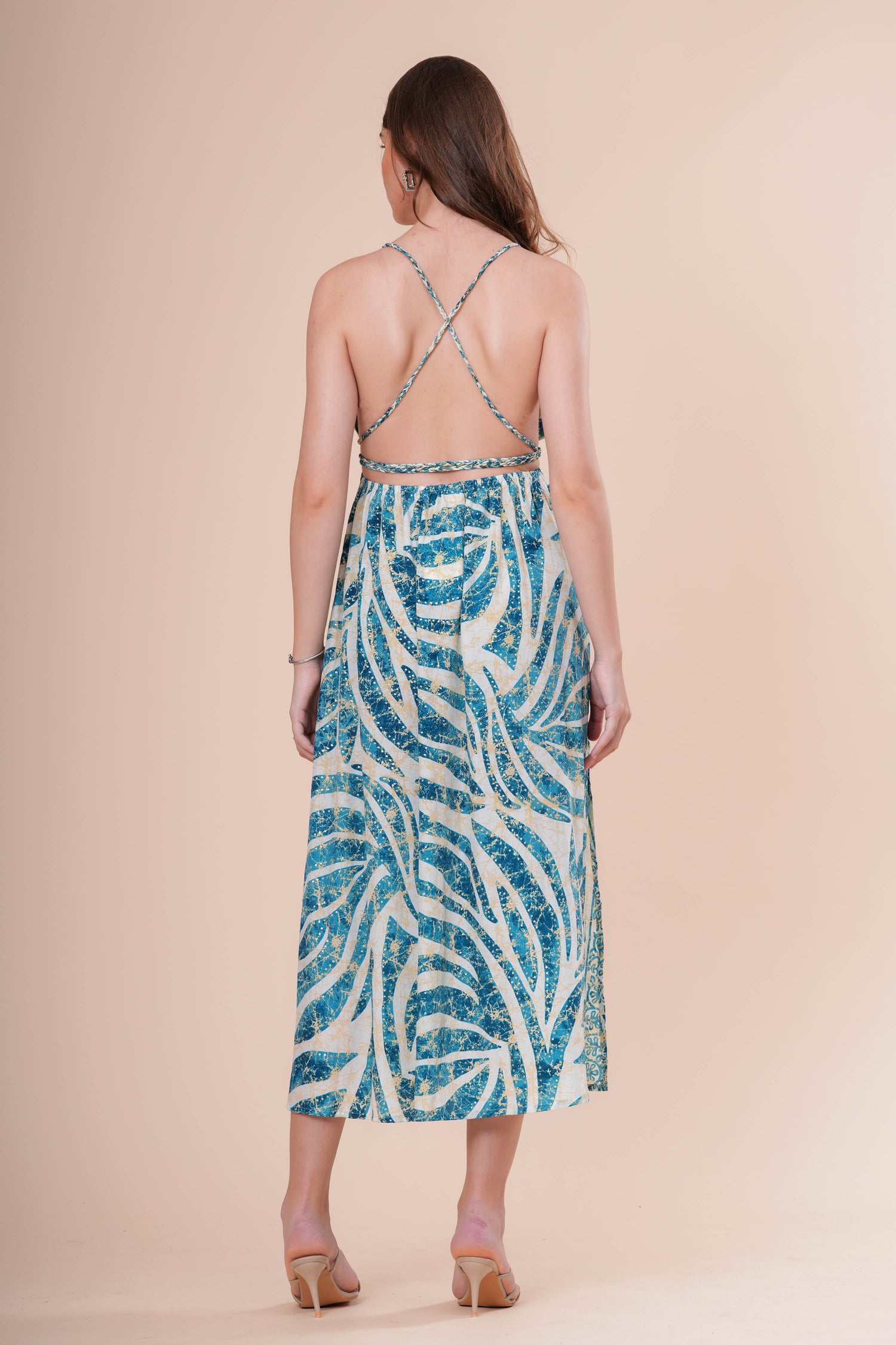 Vestido Midi de Tirantes con Escote V Profundo Estampado Botánico