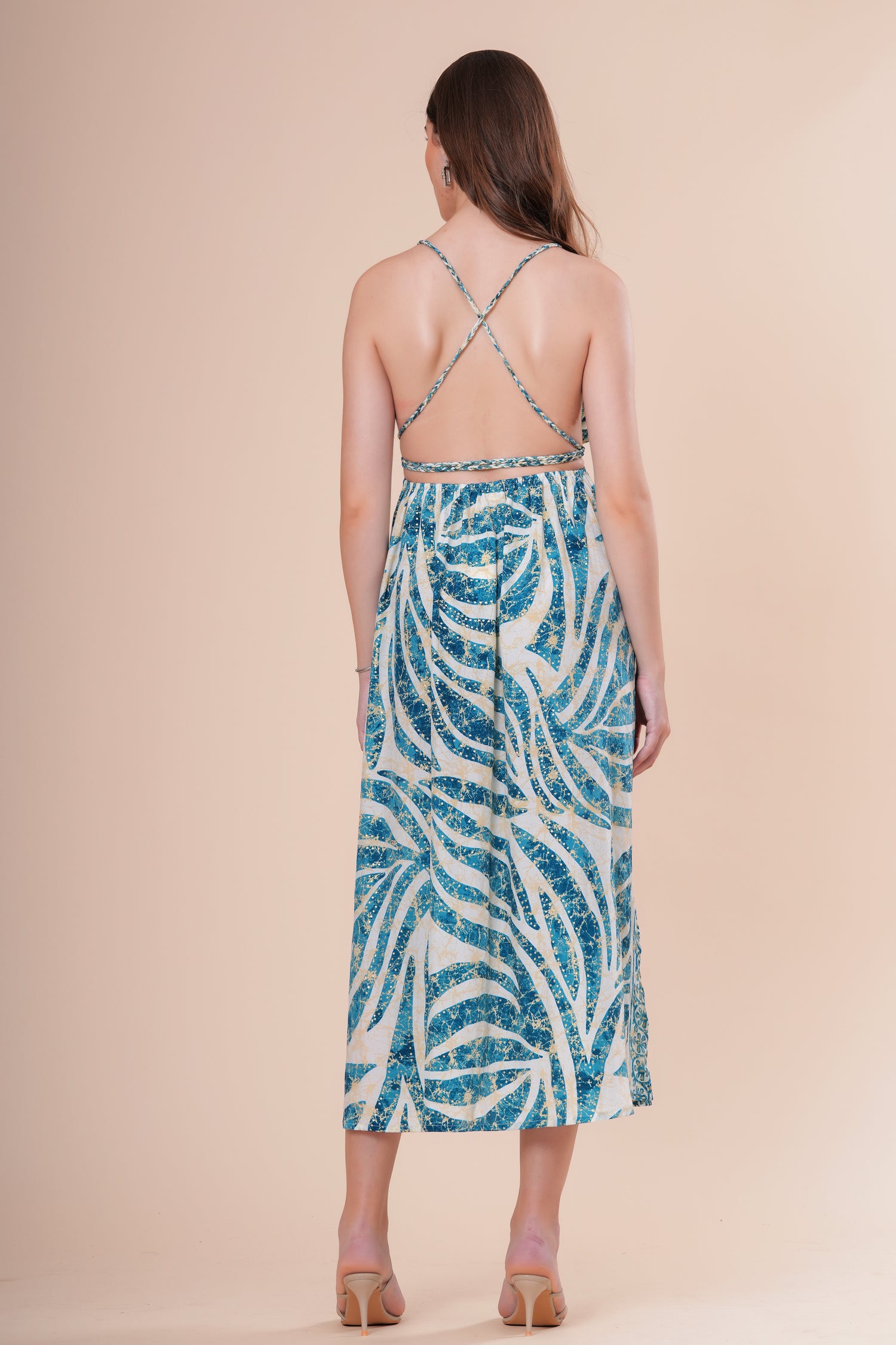 Vestido Midi de Tirantes con Escote V Profundo Estampado Botánico