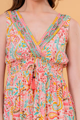 Minivestido Sin Mangas Cachemira con Falda de Volantes