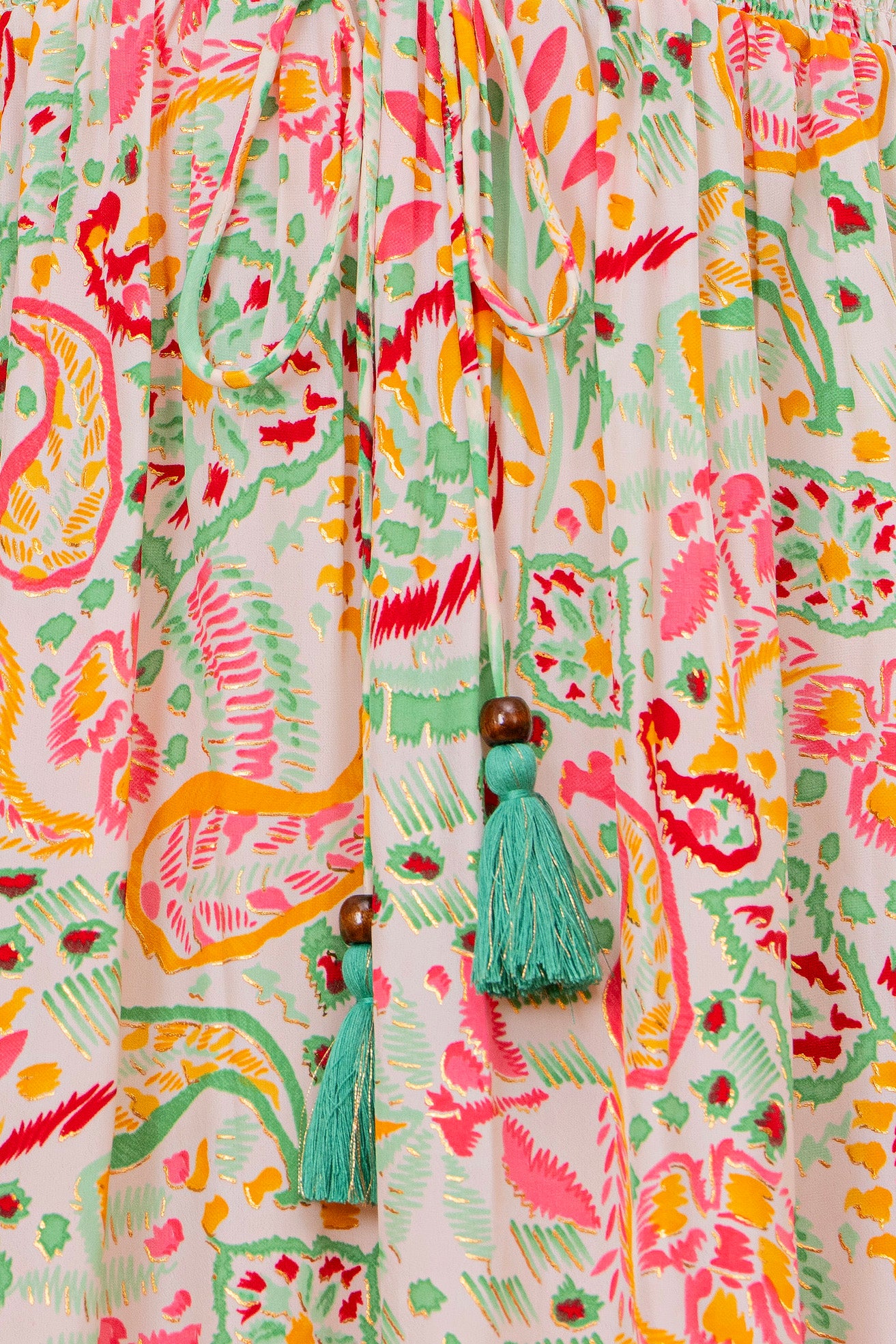 Vestido Midi Sin Mangas Estampado Cachemira con Borla