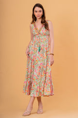 Vestido Midi Sin Mangas Estampado Cachemira con Borla