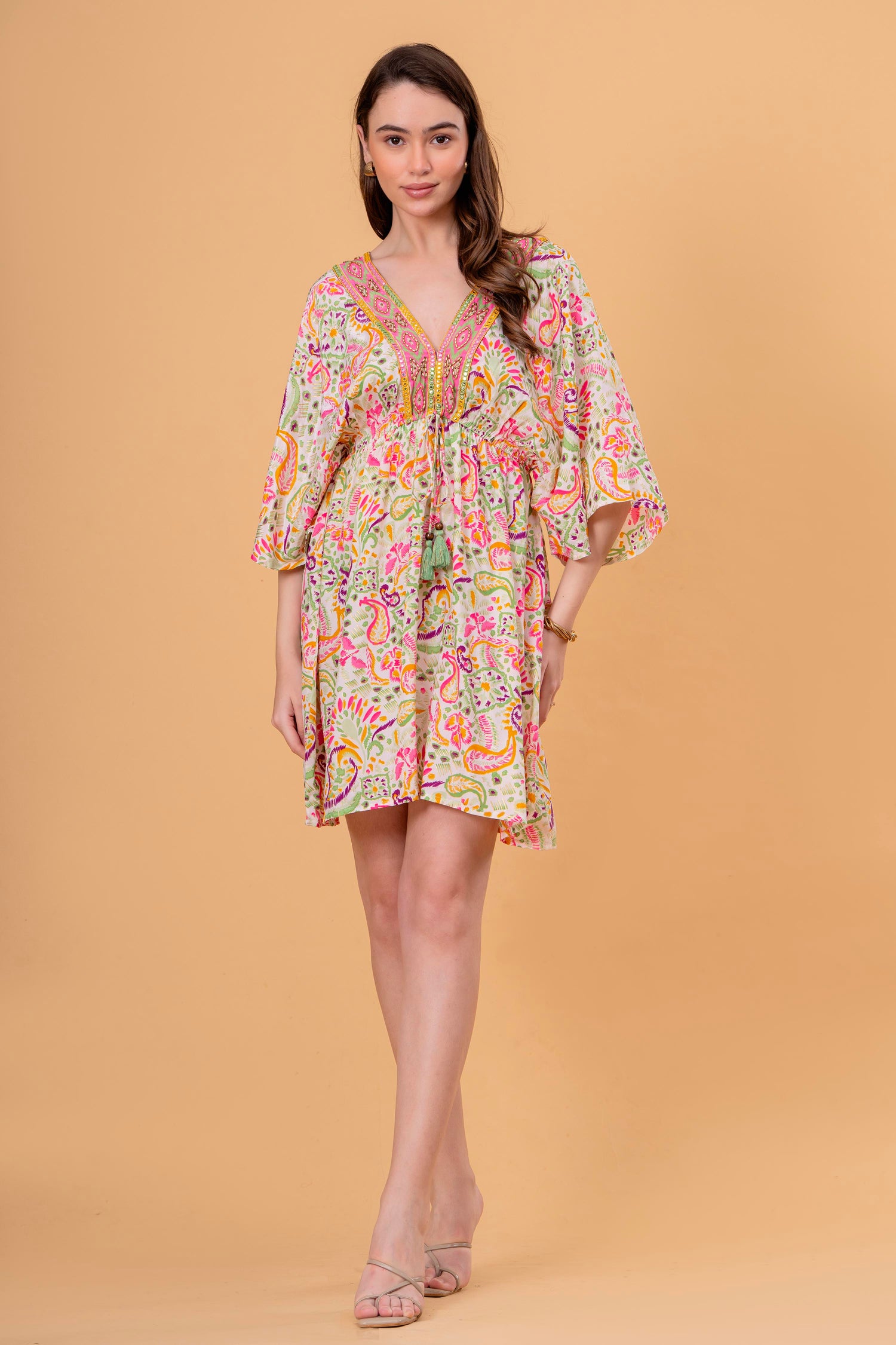 Minivestido Túnica Estampado Cachemira Neón