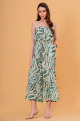 Enterizo Largo Fruncido con Estampado Botánico y Pernera Ancha