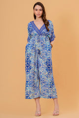 Mono Jumpsuit Manga Kimono Estampado Azulejo Azul