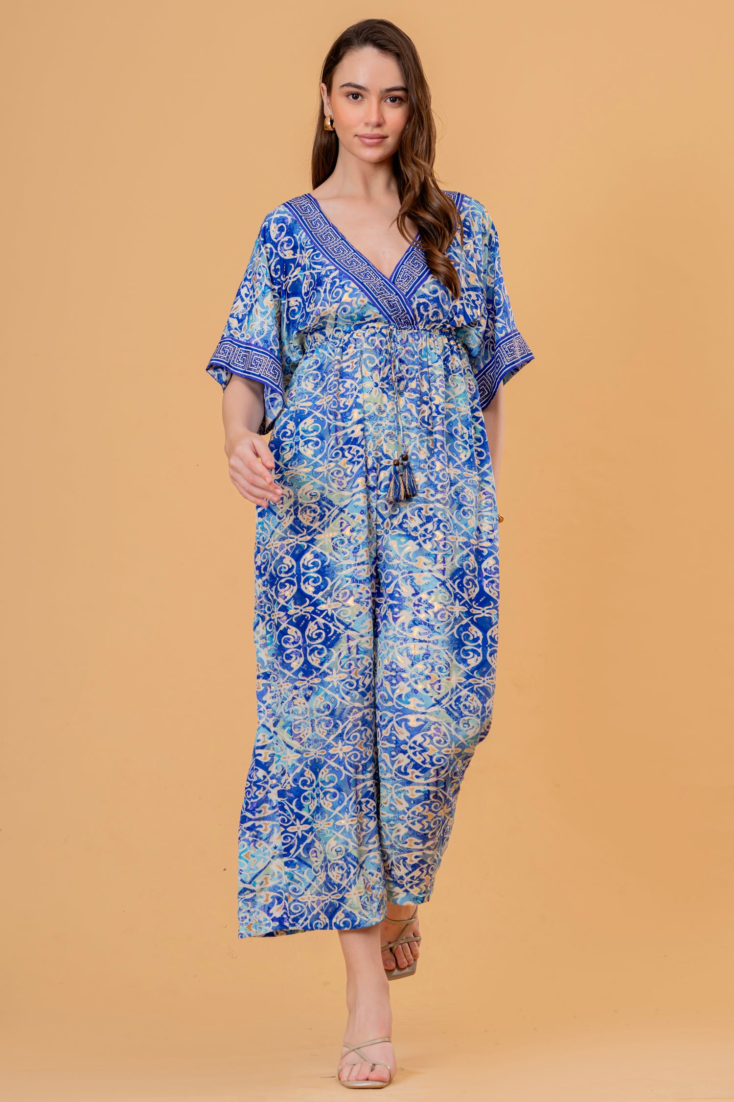 Mono Jumpsuit Manga Kimono Estampado Azulejo Azul