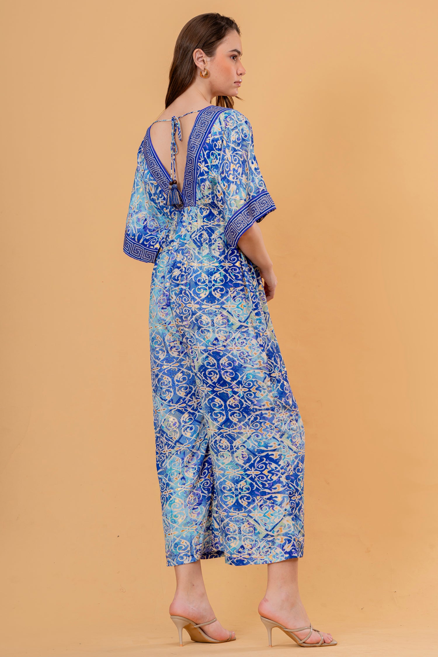 Mono Jumpsuit Manga Kimono Estampado Azulejo Azul