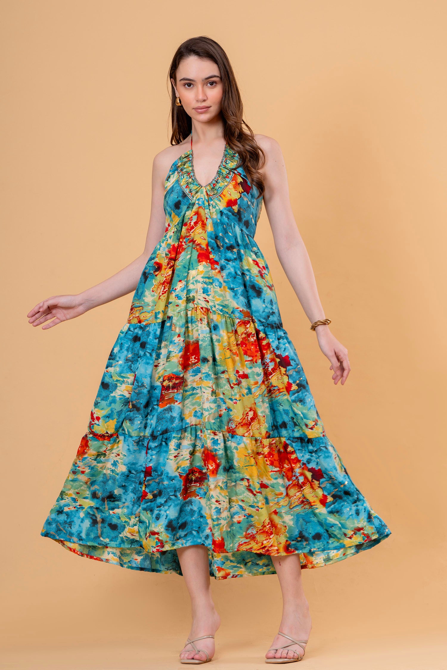 Vestido Maxi Acuarela Halter