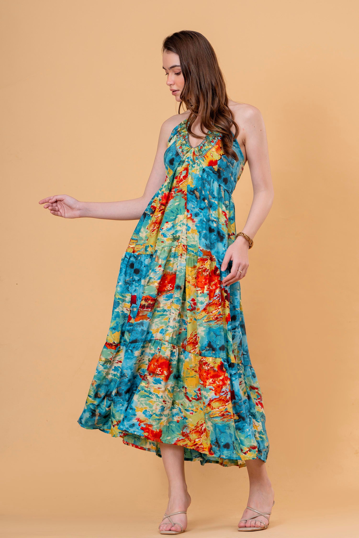 Vestido Maxi Acuarela Halter