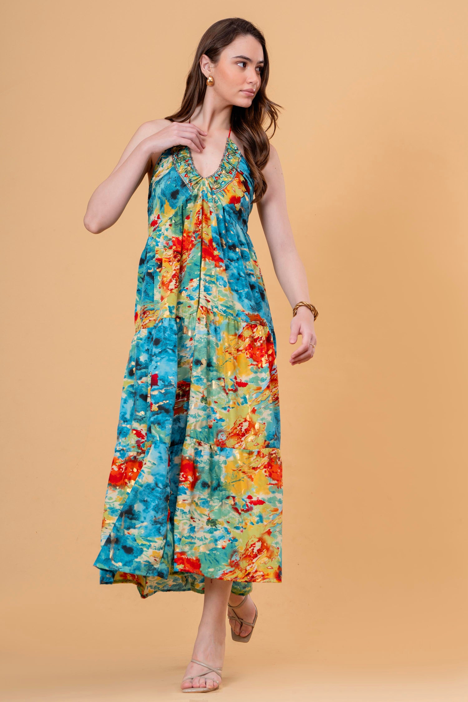 Vestido Maxi Acuarela Halter