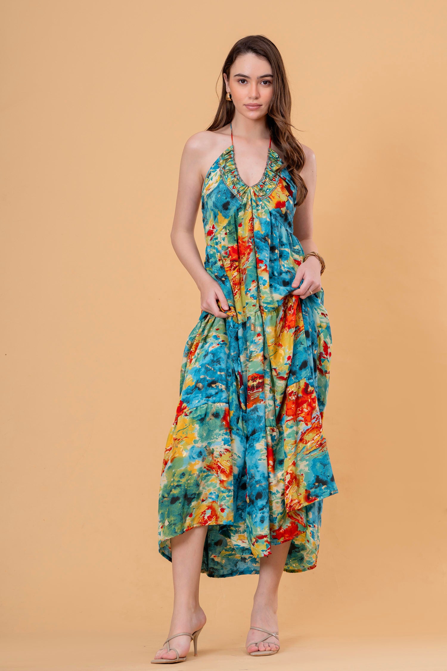 Vestido Maxi Acuarela Halter