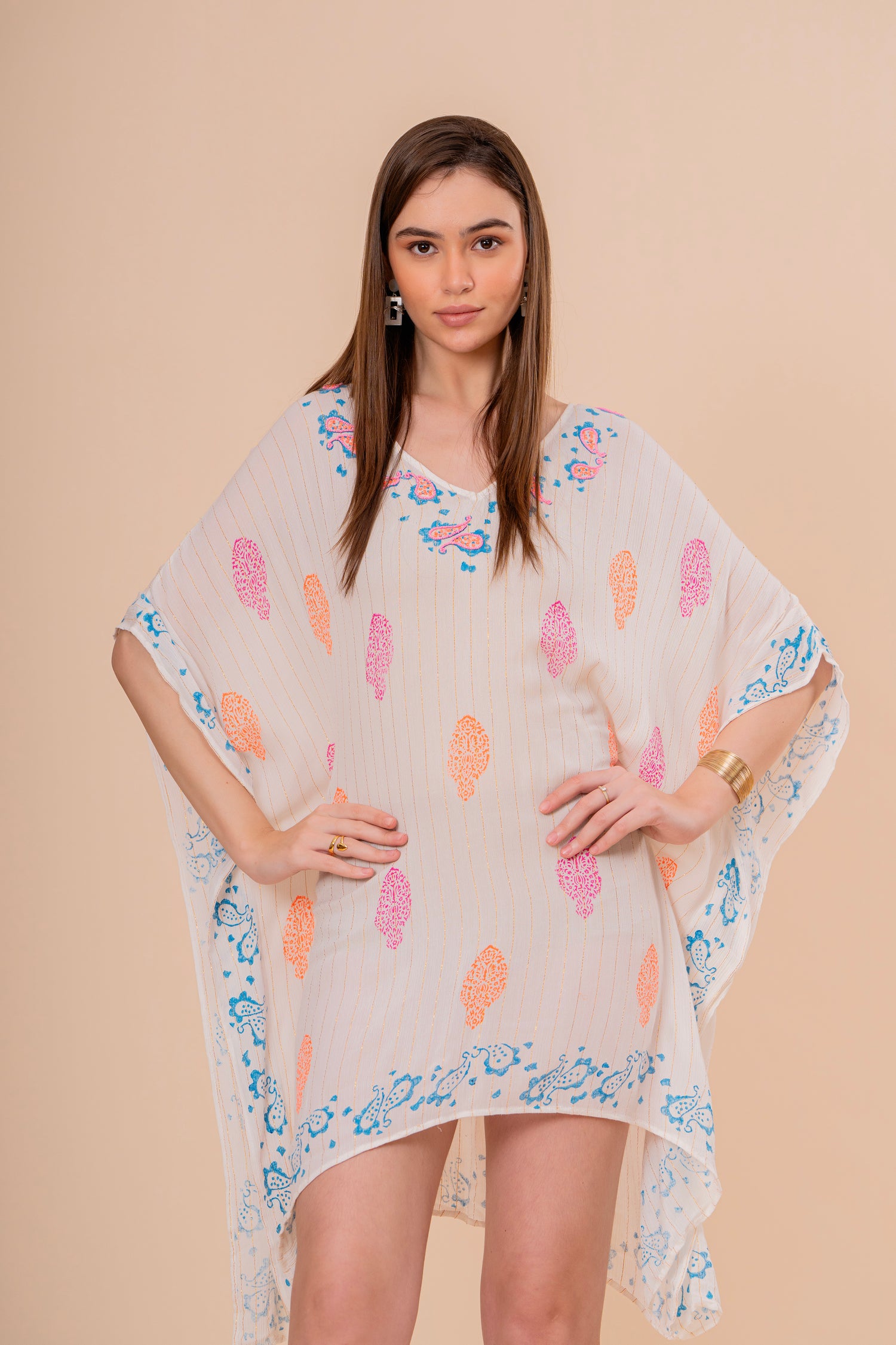 Vestido Maxi Strapless Fruncido Estampado Hoja Palma Azul