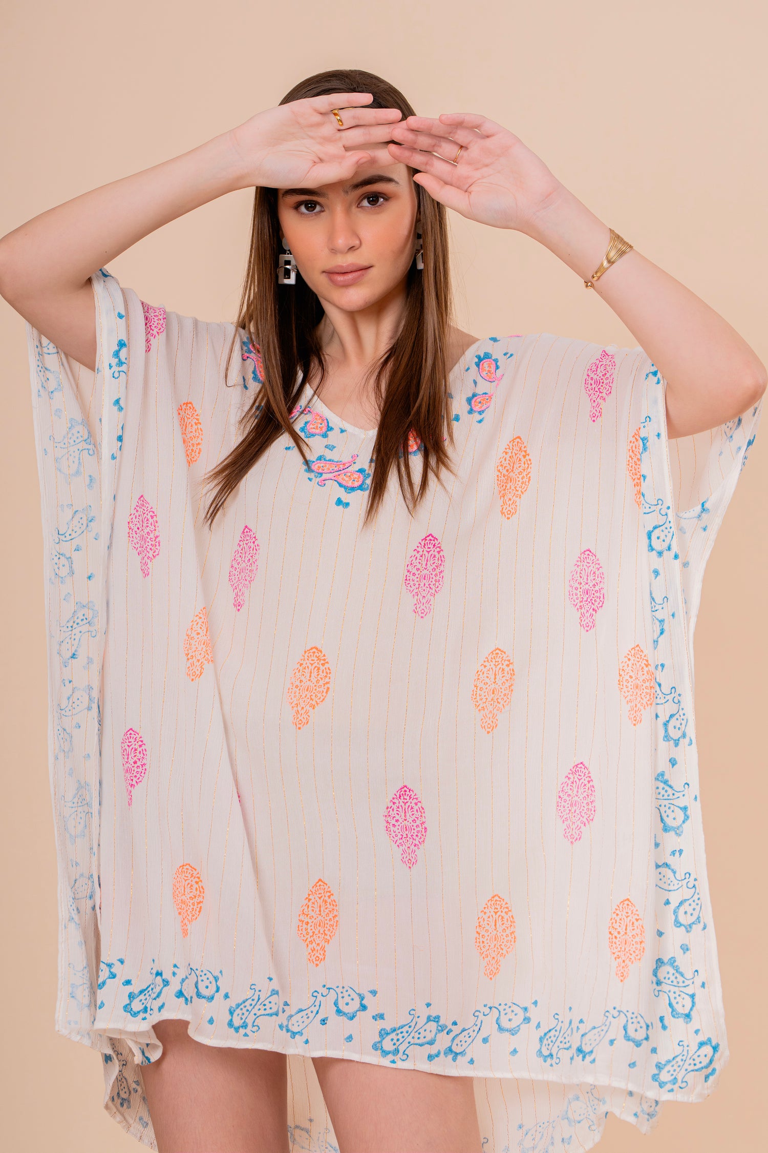 Vestido Maxi Strapless Fruncido Estampado Hoja Palma Azul