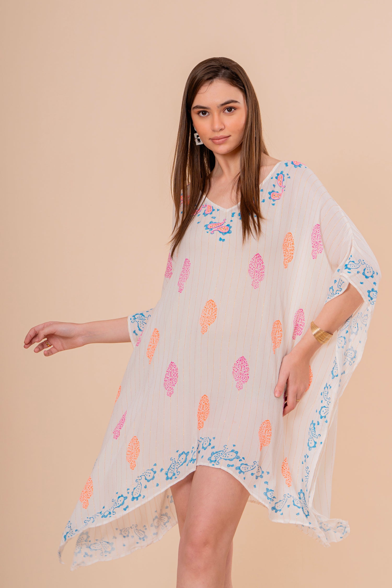 Vestido Maxi Strapless Fruncido Estampado Hoja Palma Azul