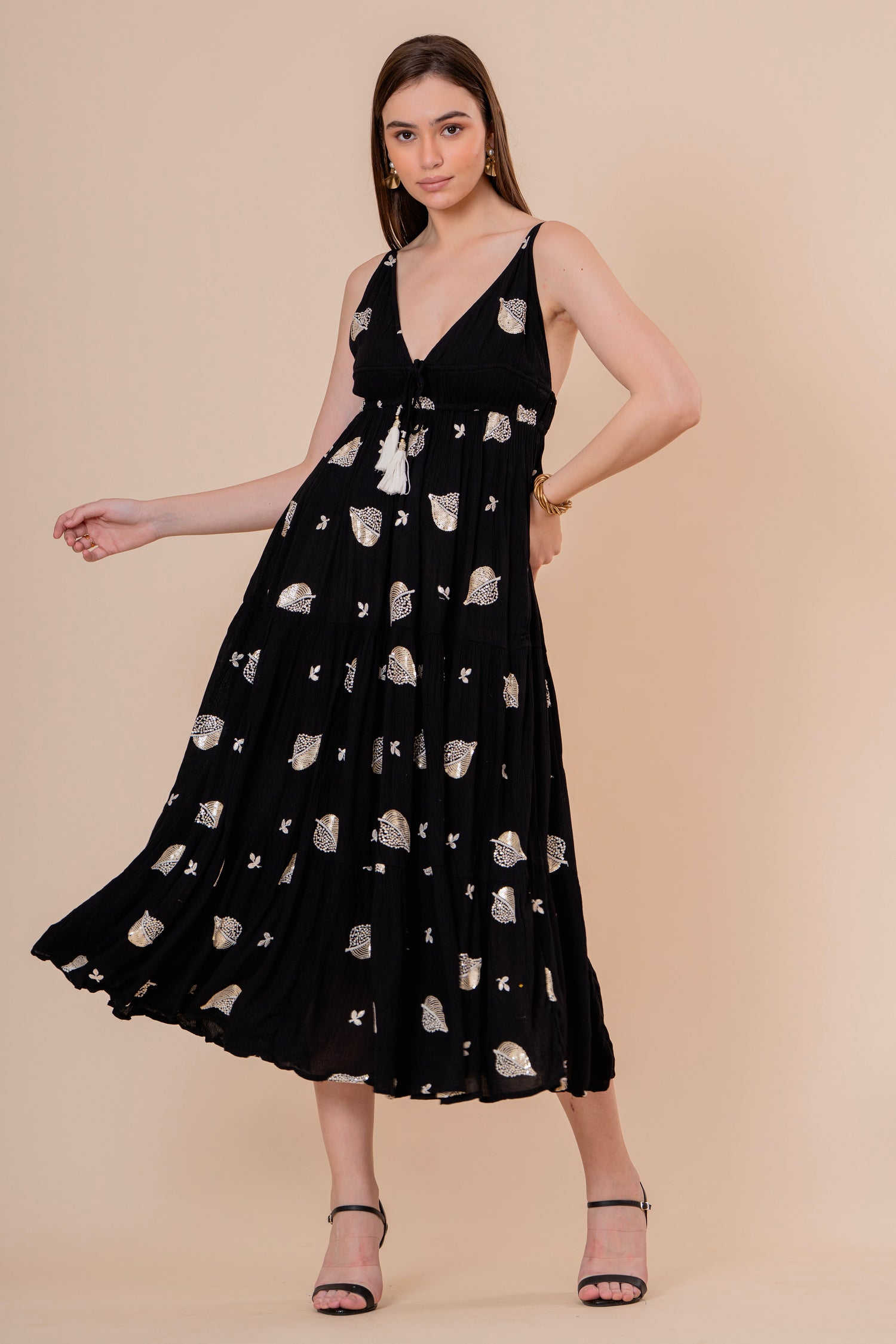 Vestido Maxi Strapless Fruncido Negro