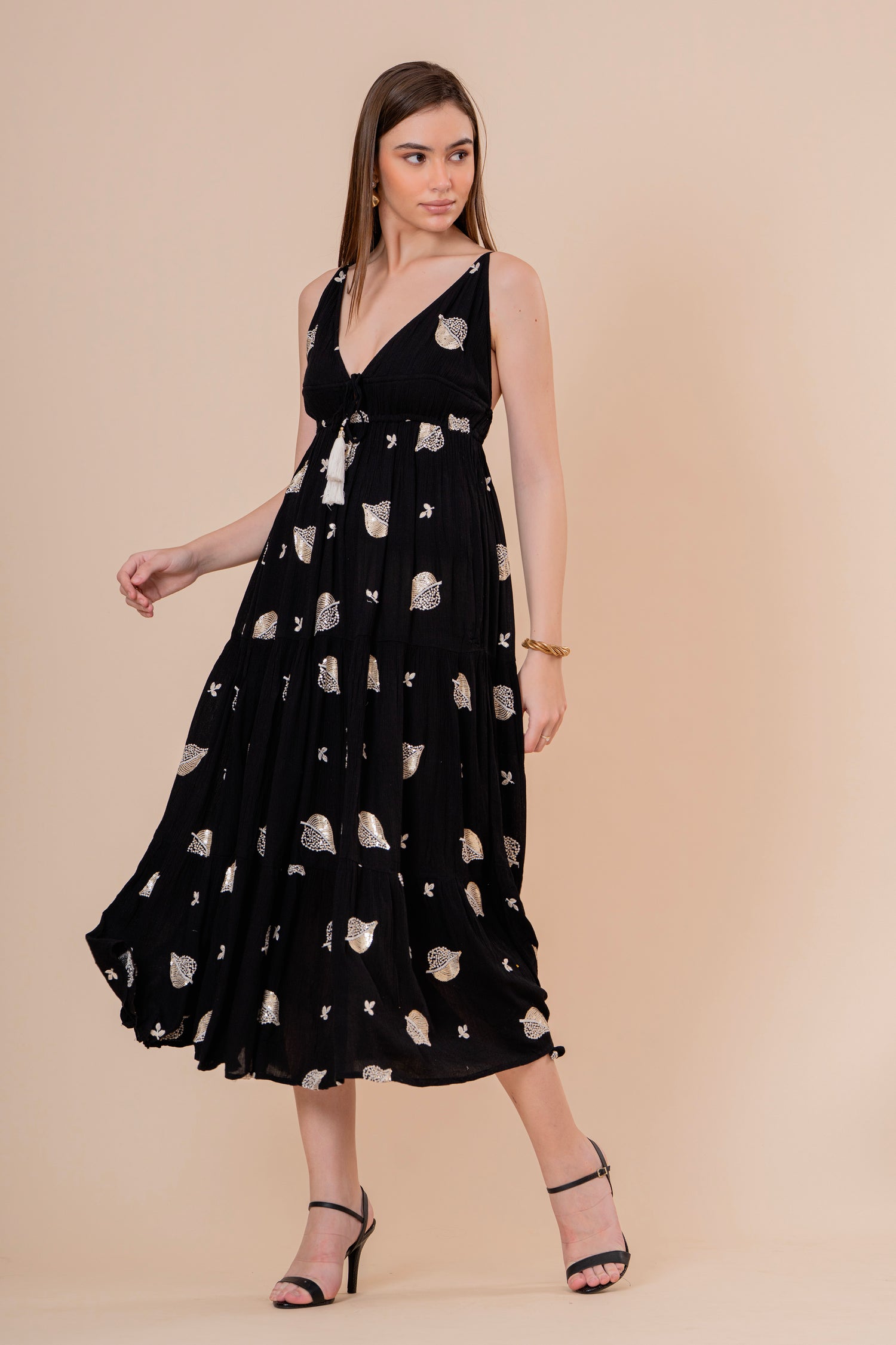 Vestido Maxi Strapless Fruncido Negro