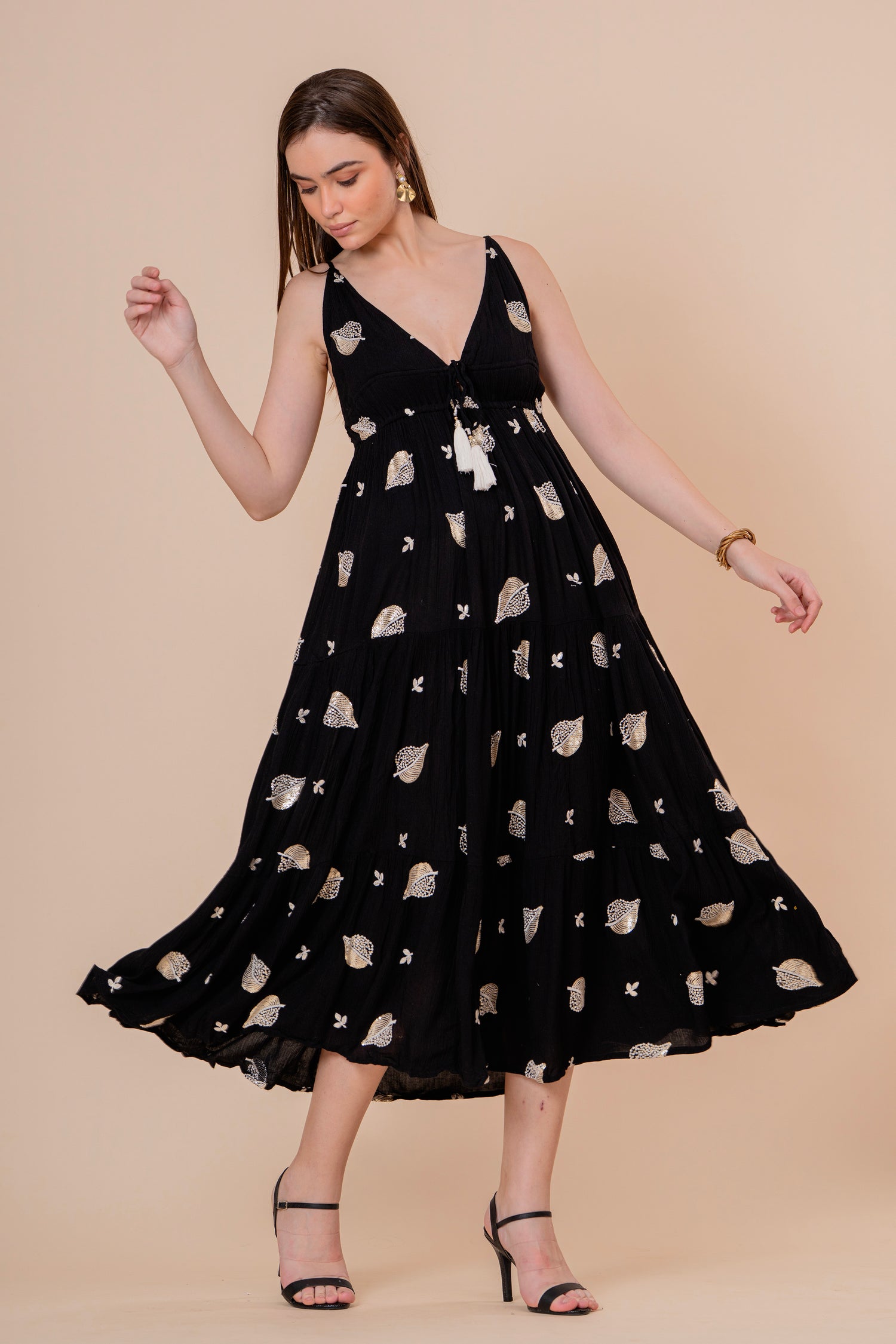 Vestido Maxi Strapless Fruncido Negro