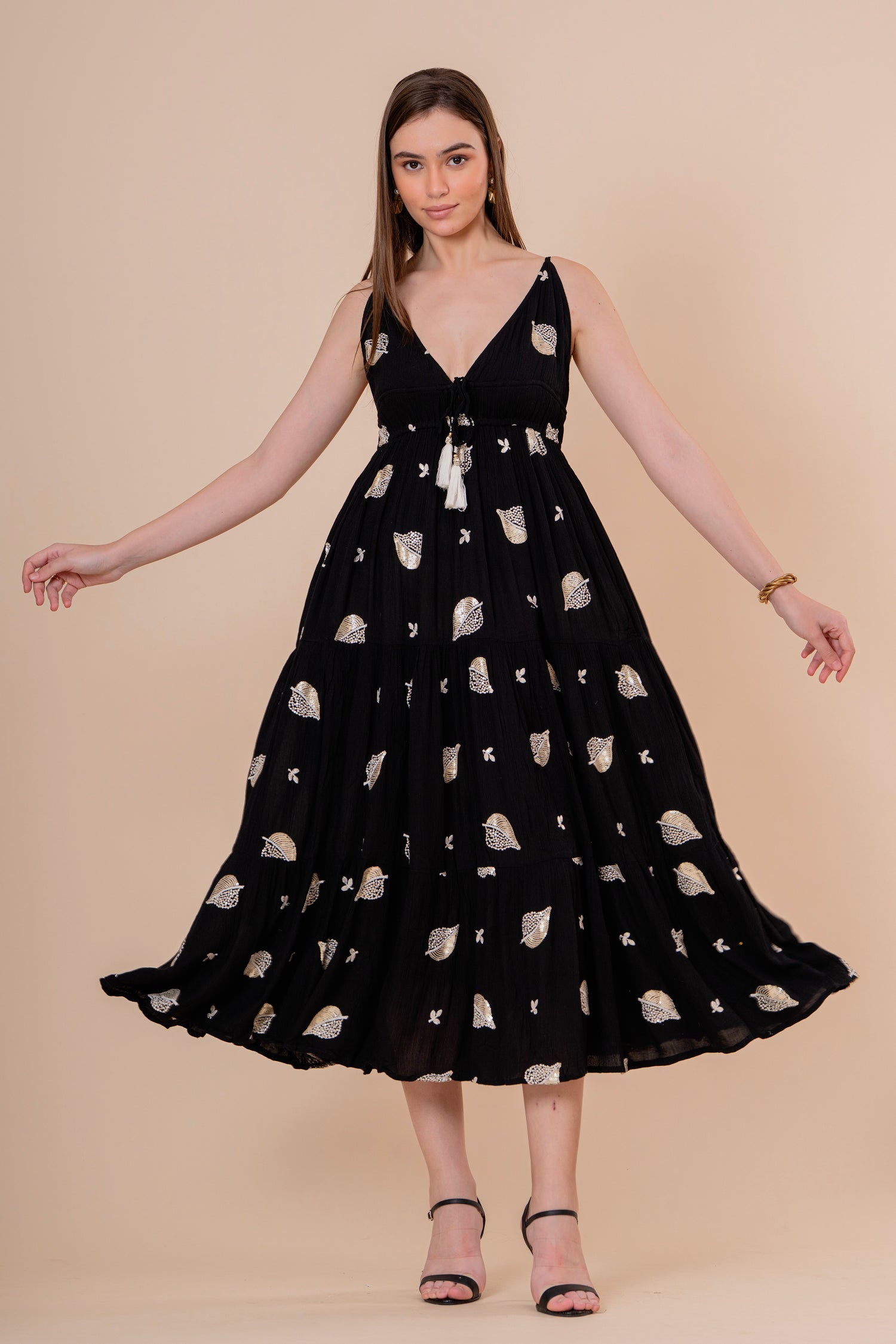 Vestido Maxi Strapless Fruncido Negro