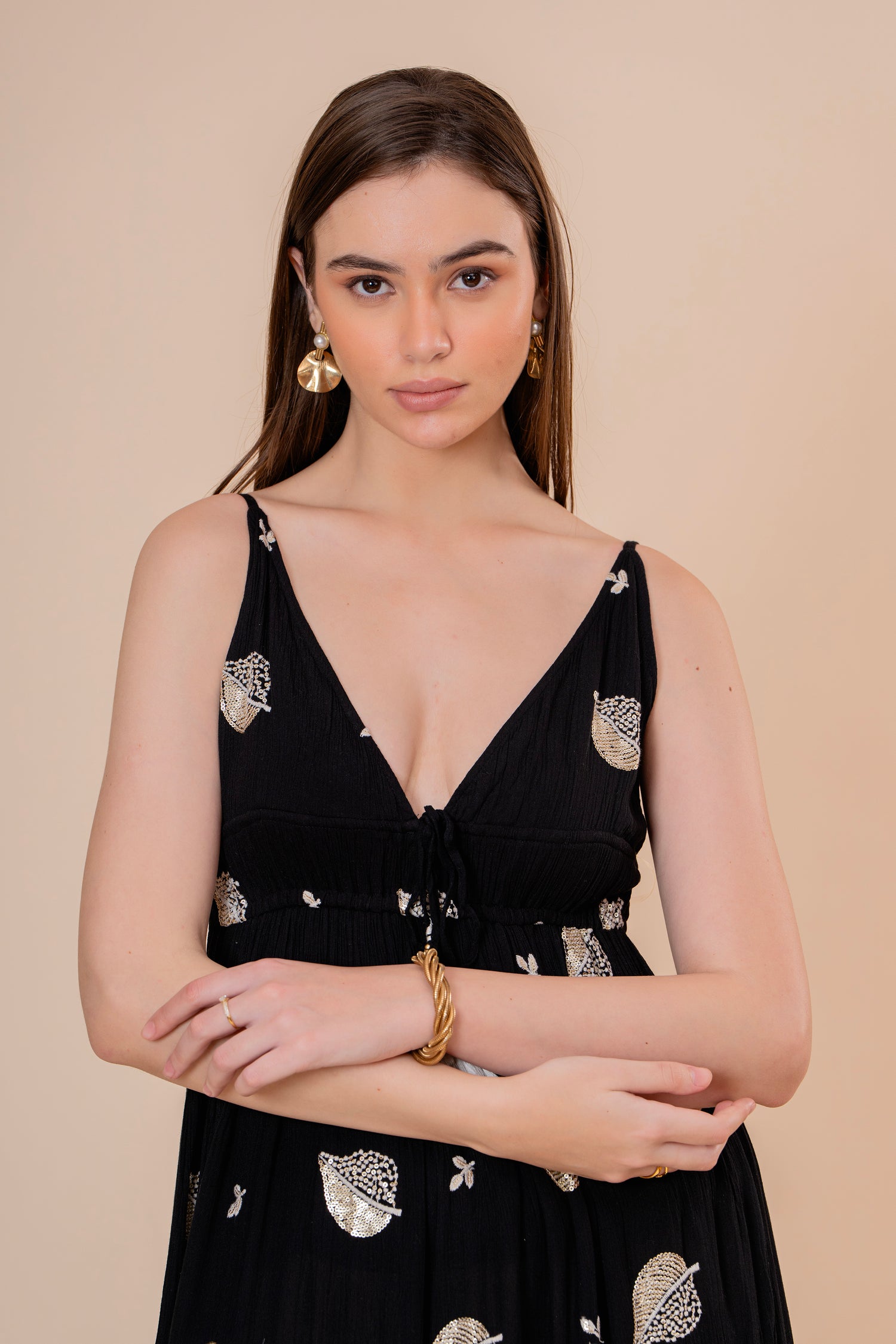 Vestido Maxi Strapless Fruncido Negro