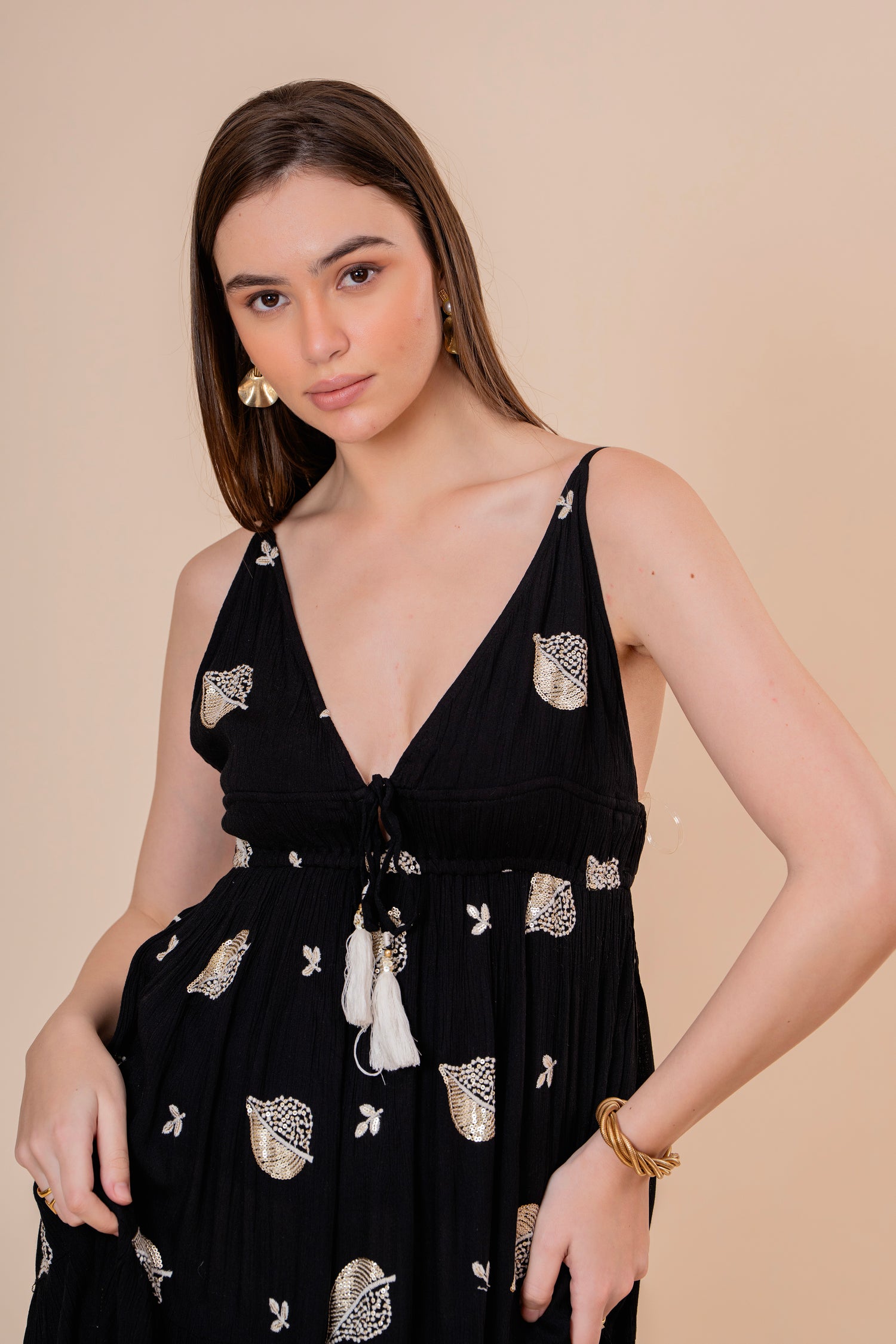 Vestido Maxi Strapless Fruncido Negro