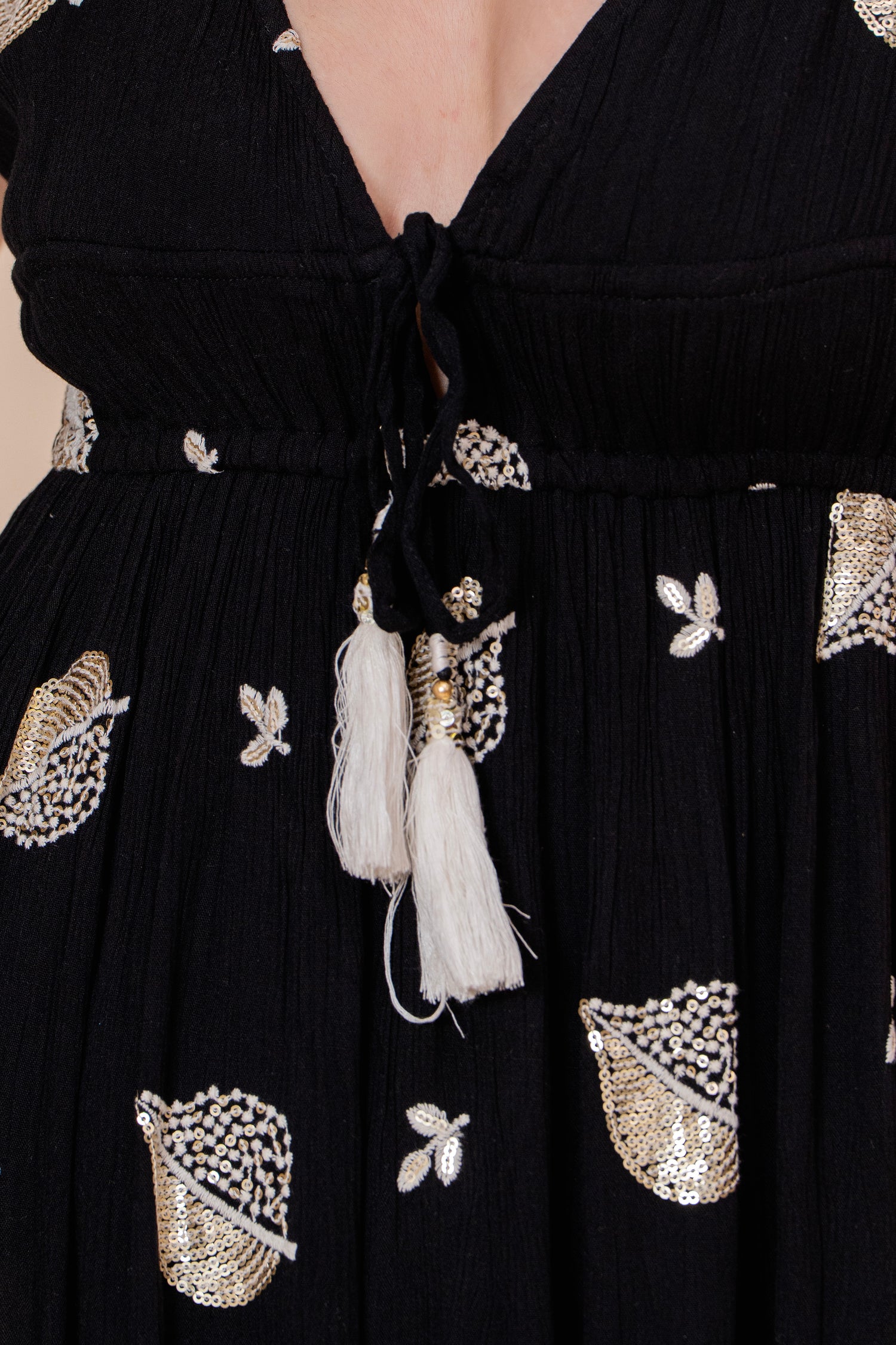 Vestido Maxi Strapless Fruncido Negro