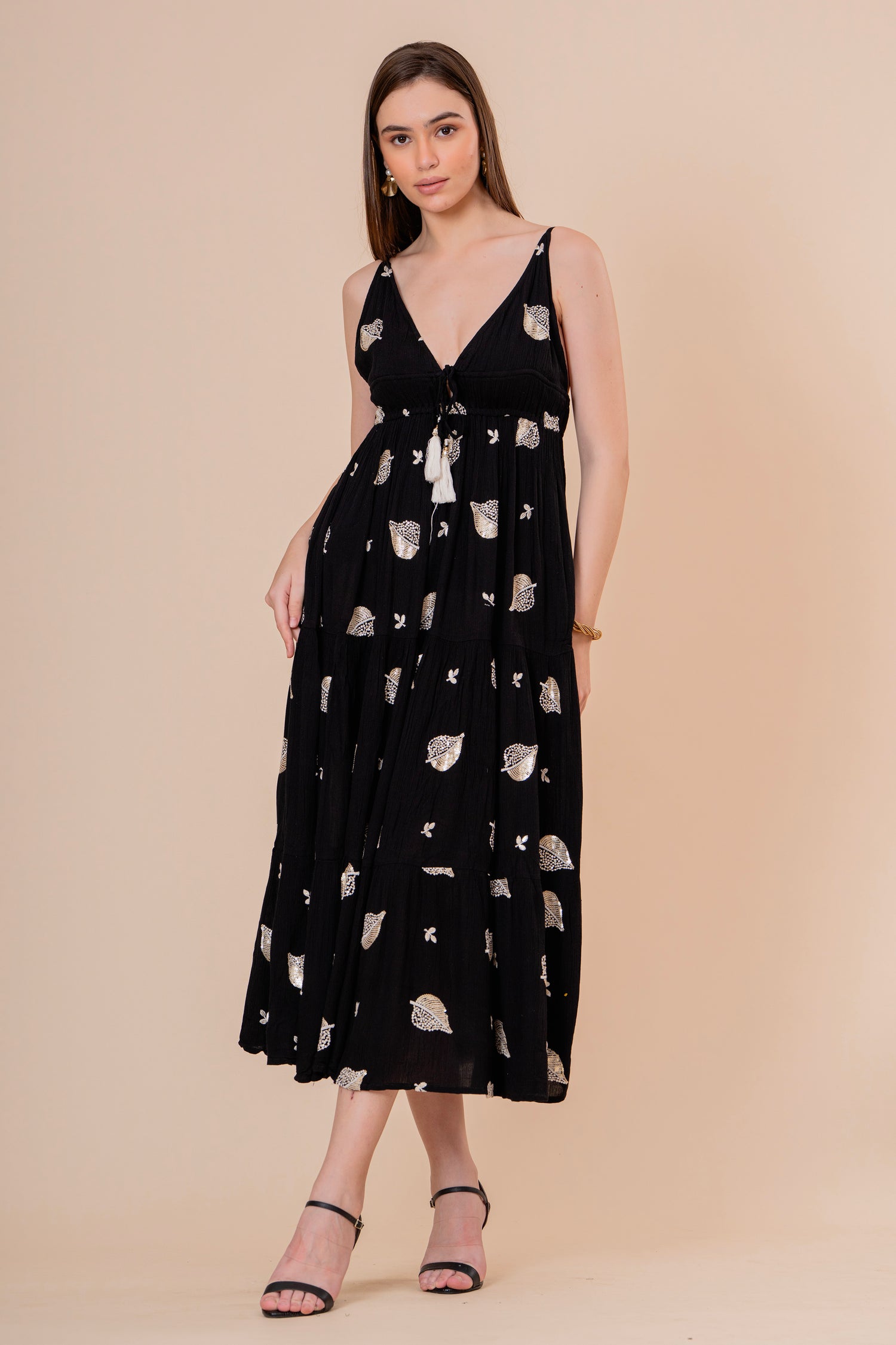 Vestido Maxi Strapless Fruncido Negro