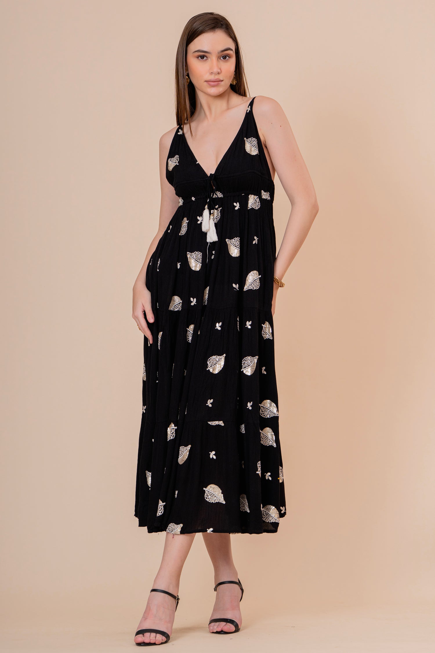 Vestido Maxi Strapless Fruncido Negro