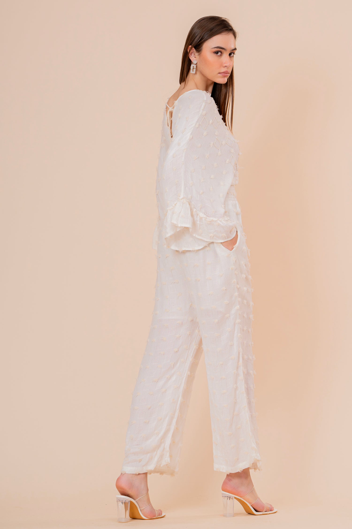 Mono Jumpsuit Crudo Texturizado con Manga Campana