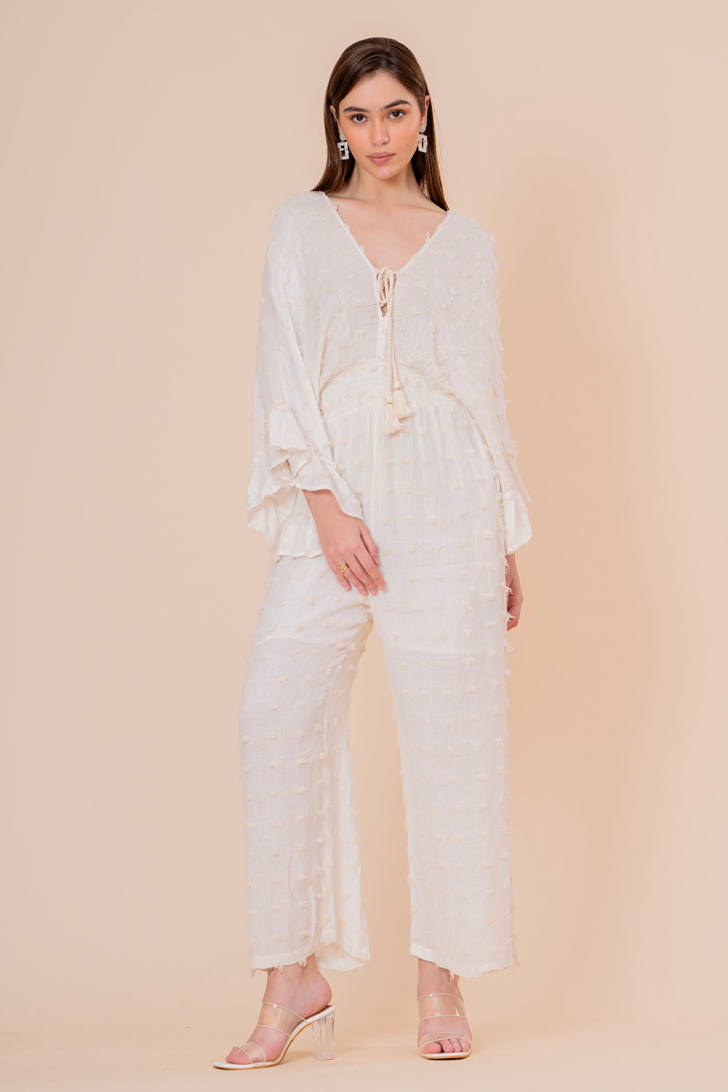 Mono Jumpsuit Crudo Texturizado con Manga Campana